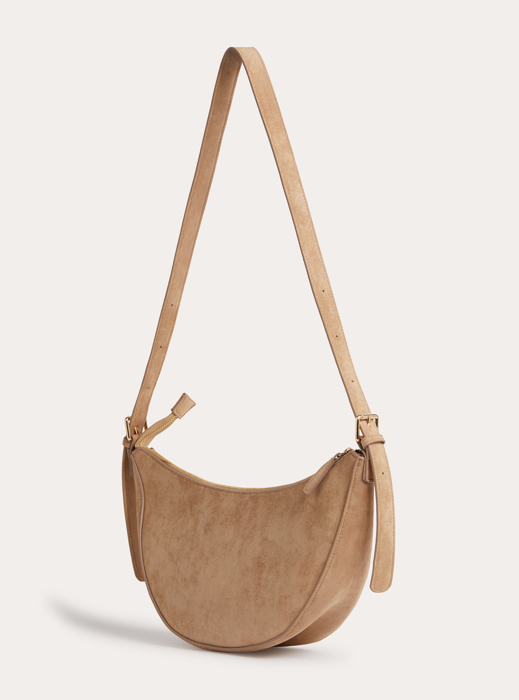 Halbmond-Tasche in Wildlederoptik, BG2 BEIGE MEDIUM