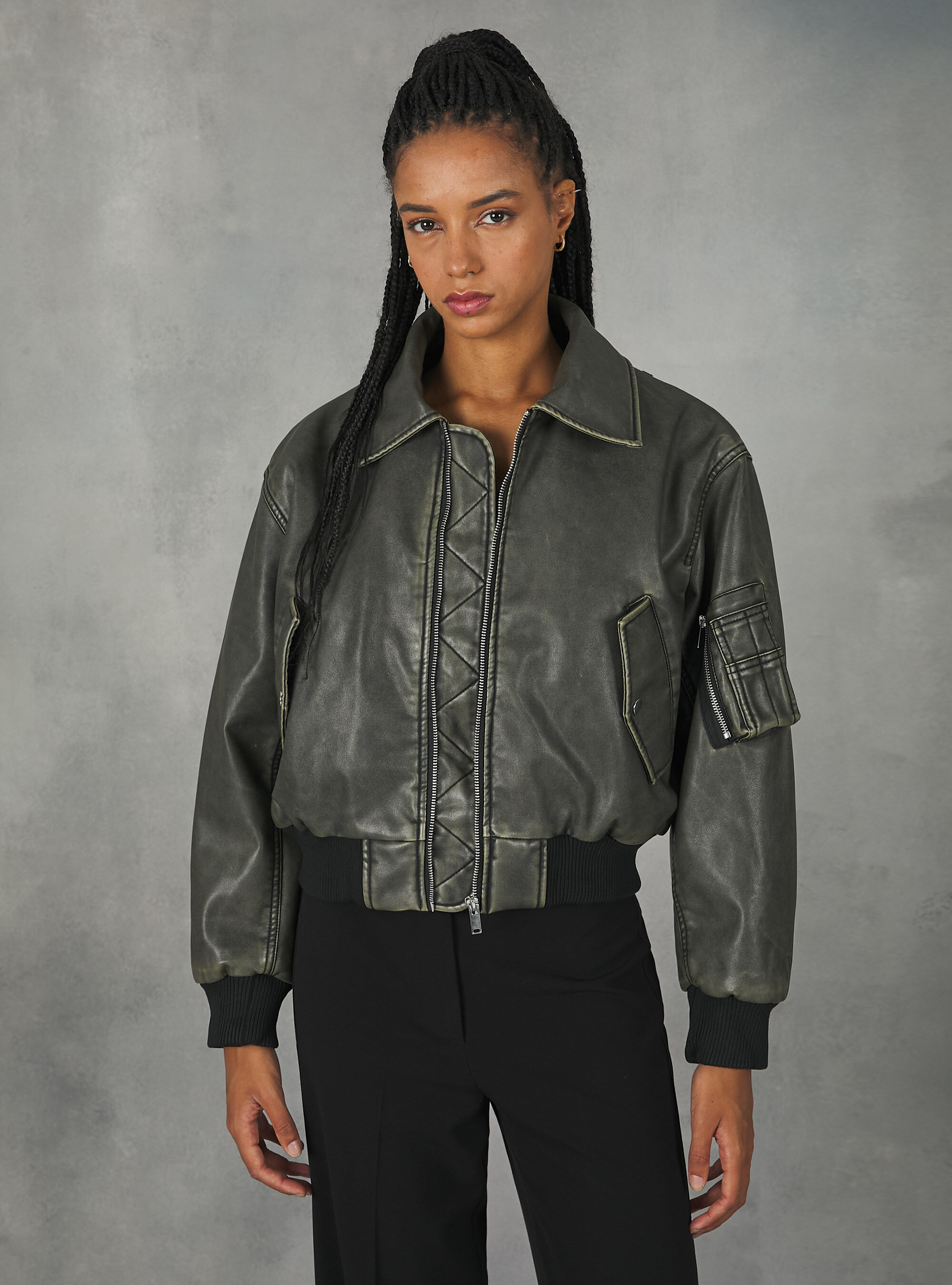 Bomber effet cuir effet vieilli, BR2 BROWN MEDIUM