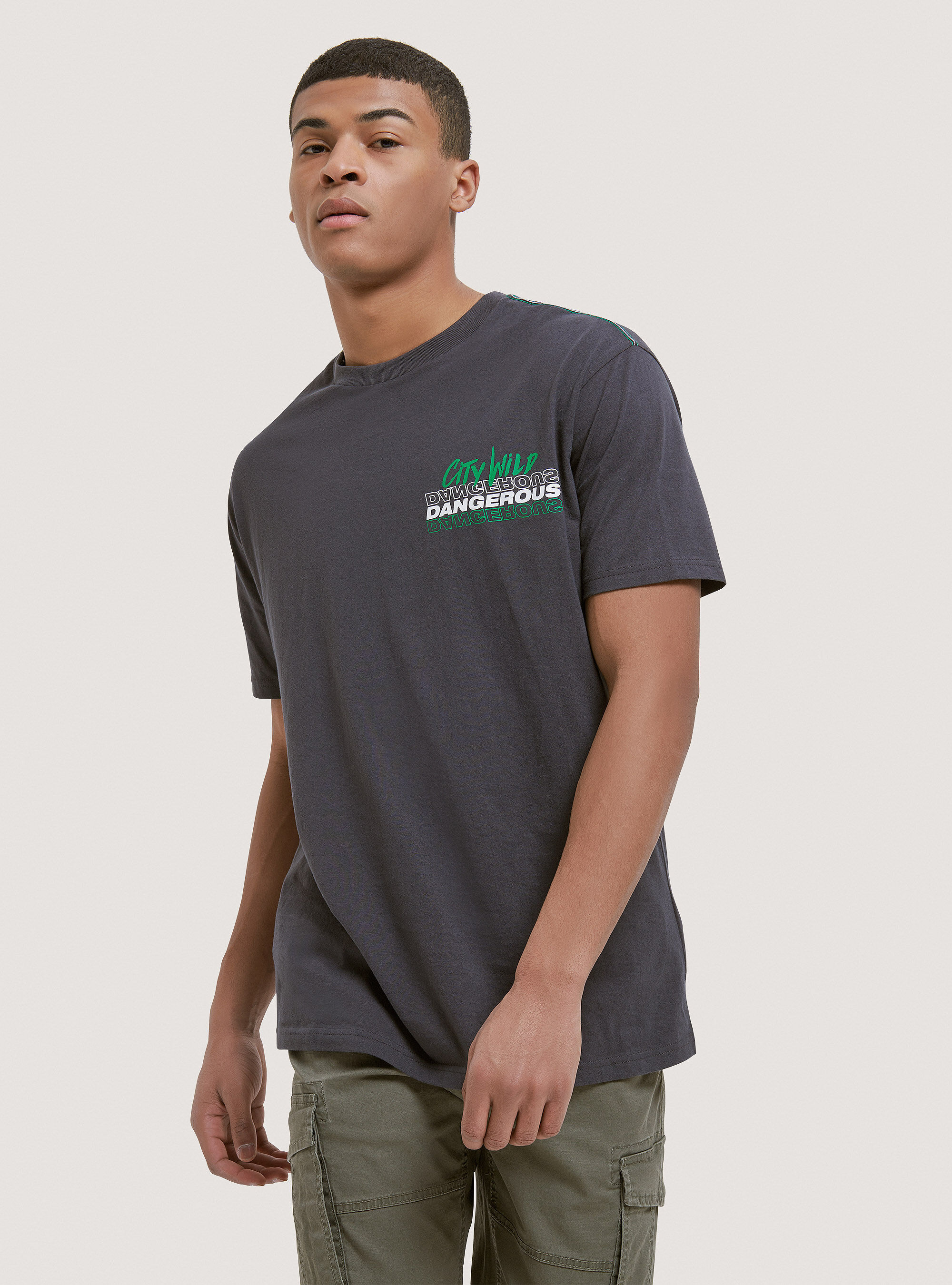 Cotton T-shirt with print, BLACK