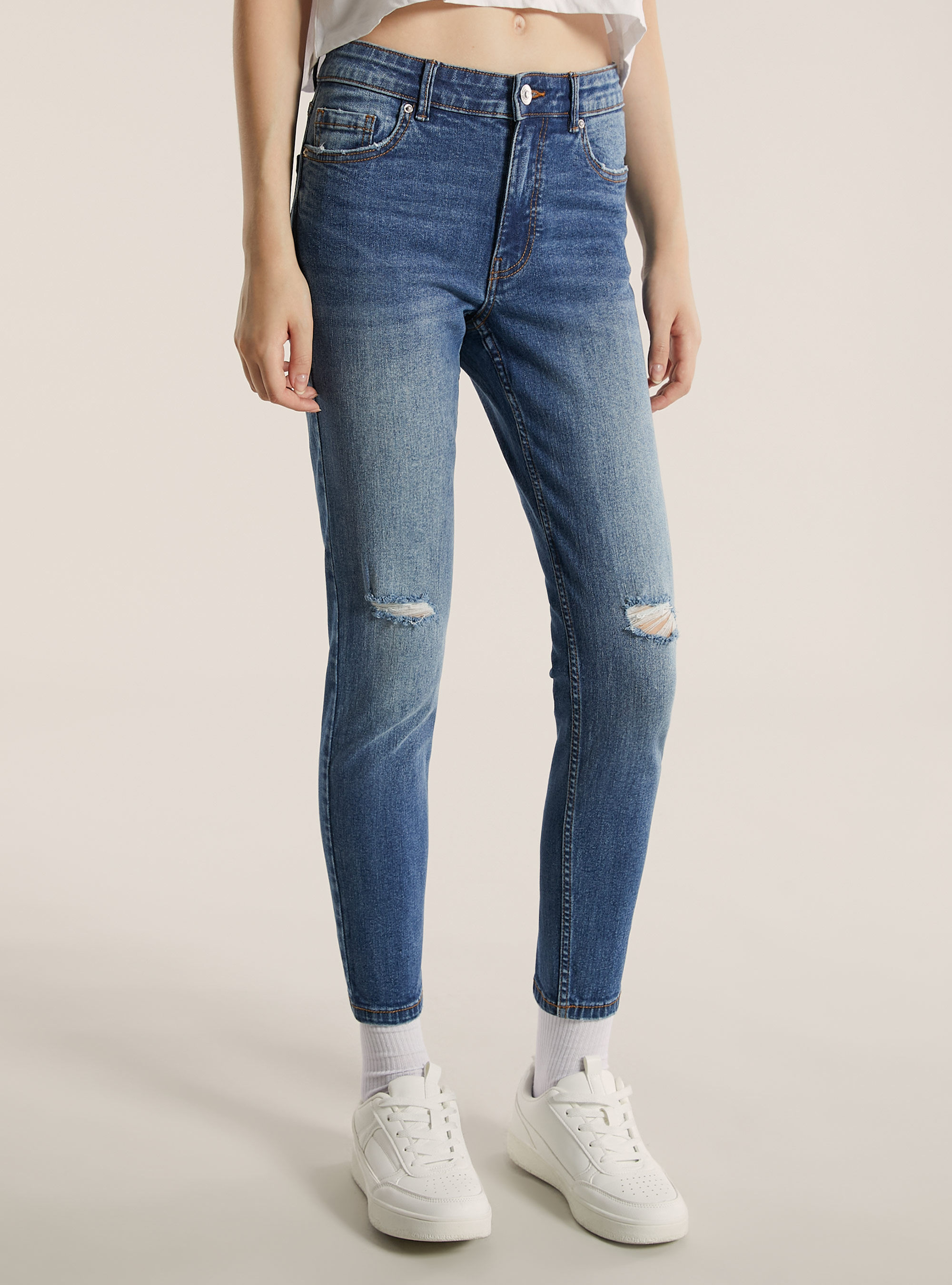 Vaqueros skinny fit con efecto push-up, D003 MEDIUM BLUE