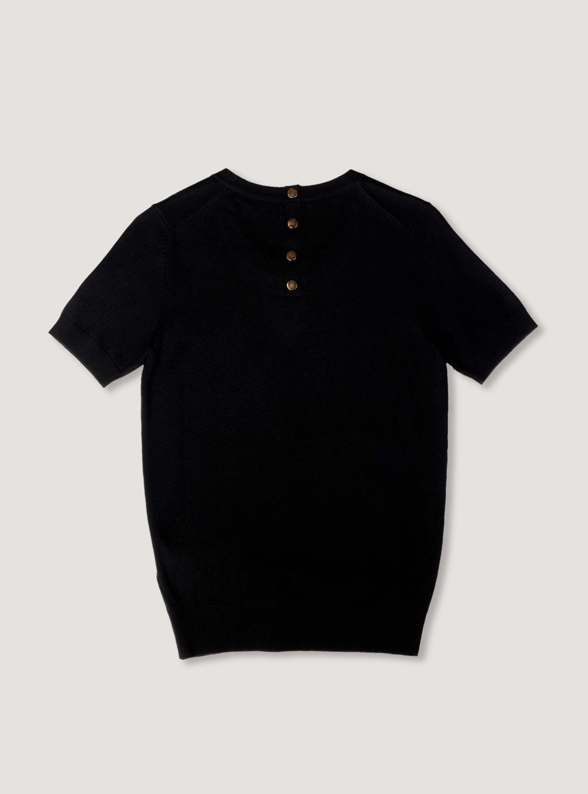 Short sleeves sweatshirt with back buttons, BLACK