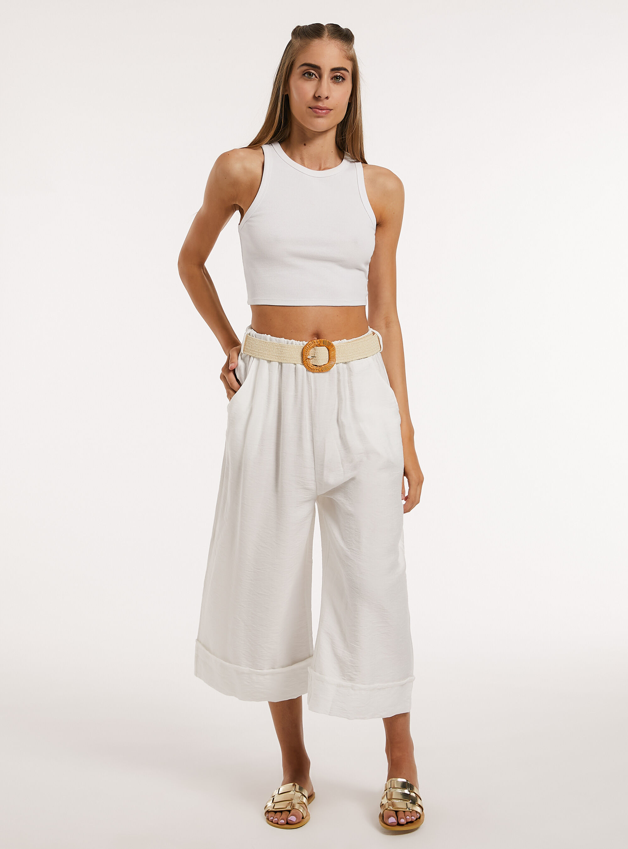 Lightweight trousers with belt, WH1 OFF WHITE