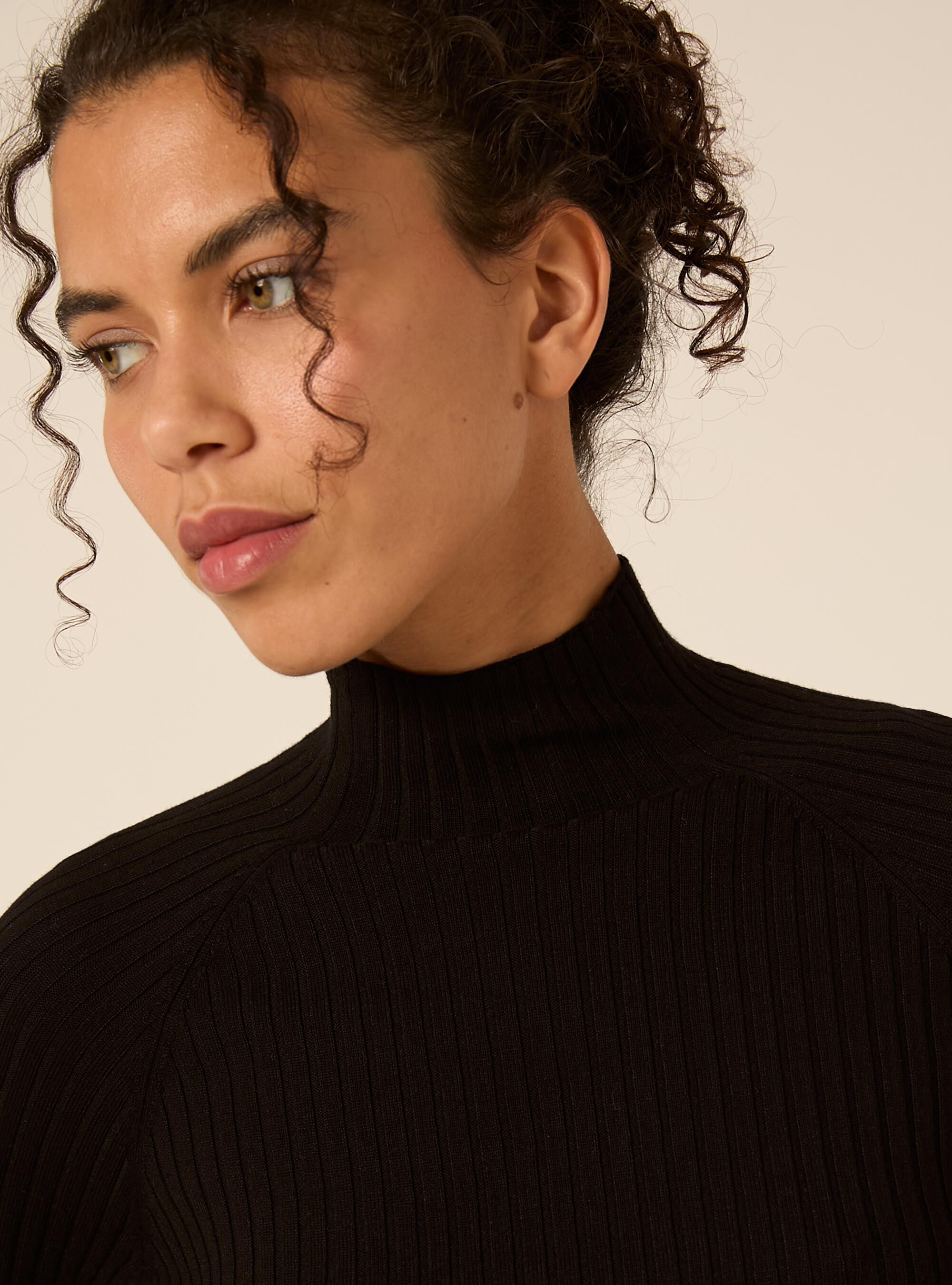 Ribbed mock neck jumper with raglan sleeves, BK1 BLACK