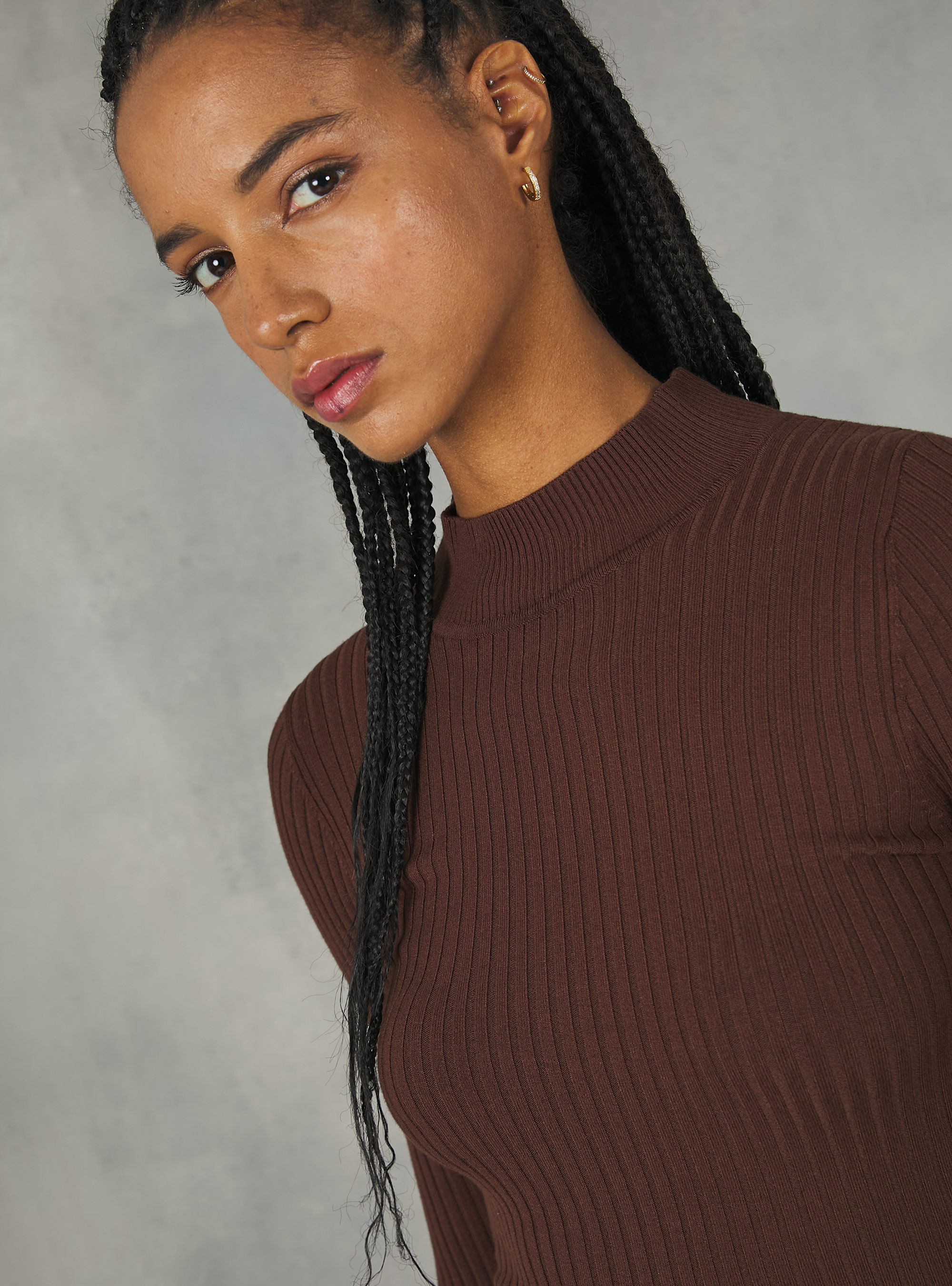 Pull cropped demi-cou cotele, BR2 BROWN MEDIUM