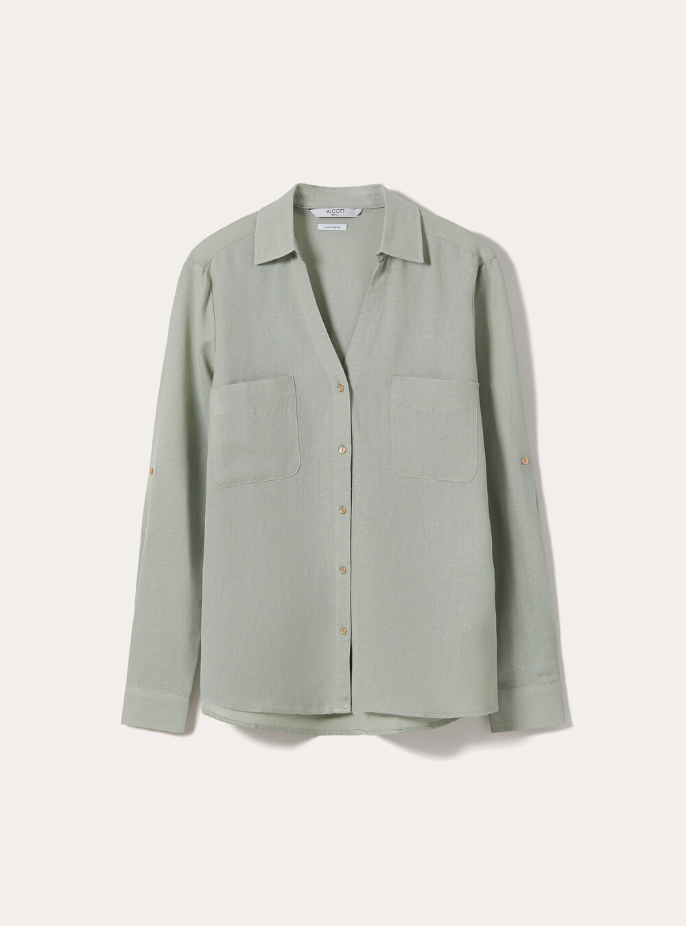 Linen-blend shirt with a V-neck, SG3 SAGE LIGHT