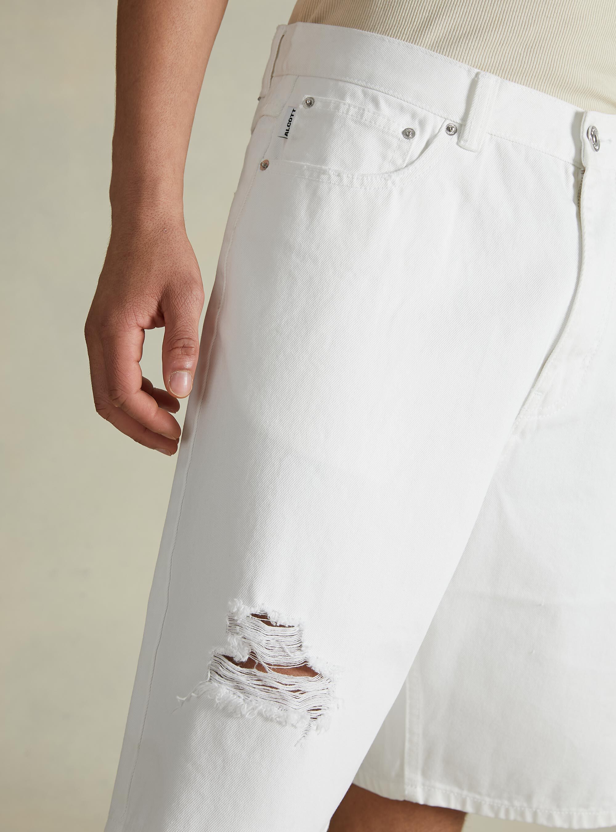 Loose Fit Denim Bermuda Shorts, WH1 OFF WHITE