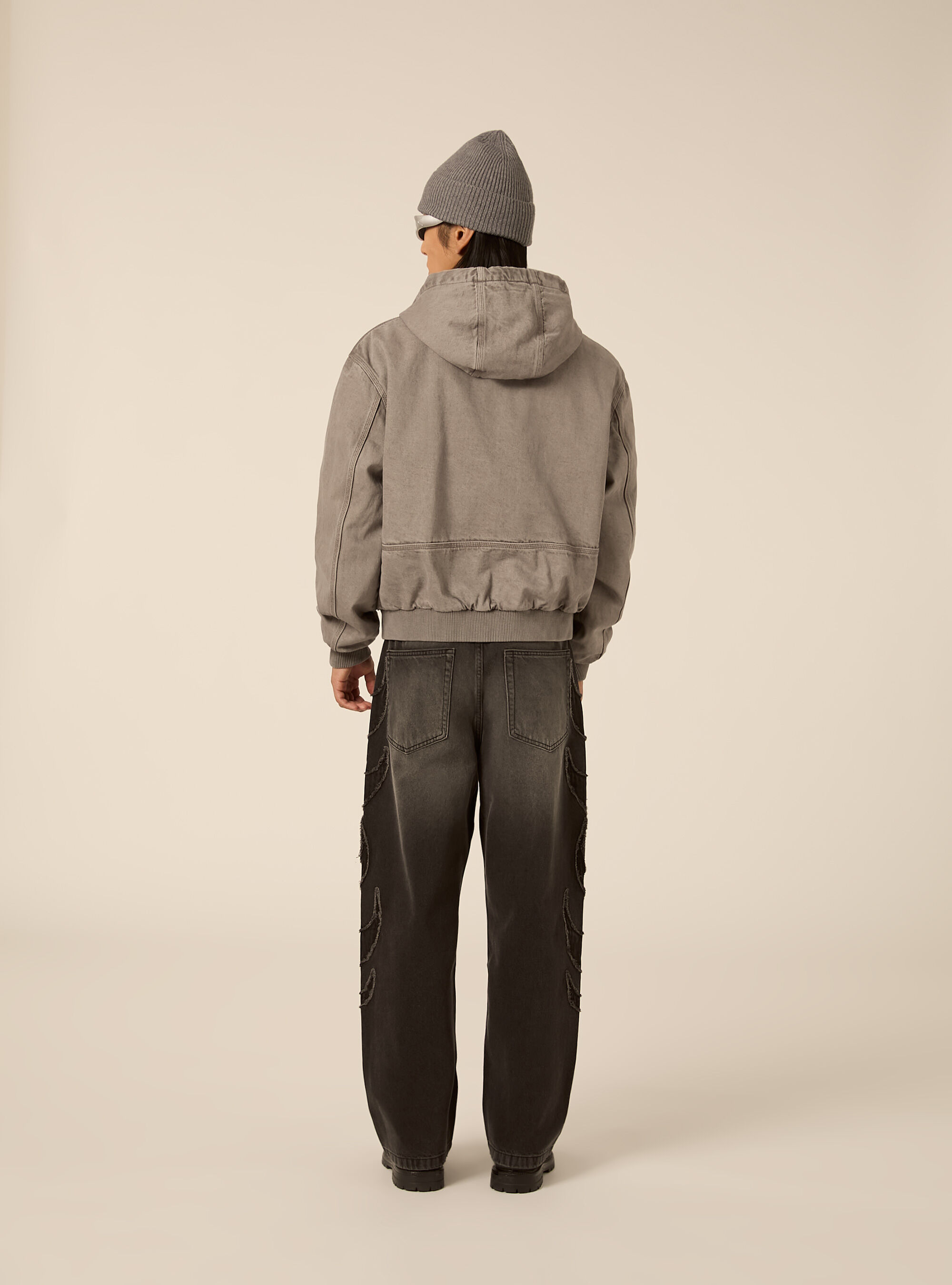 Giacca imbottita con cappuccio in canvas, GY3 GREY LIGHT