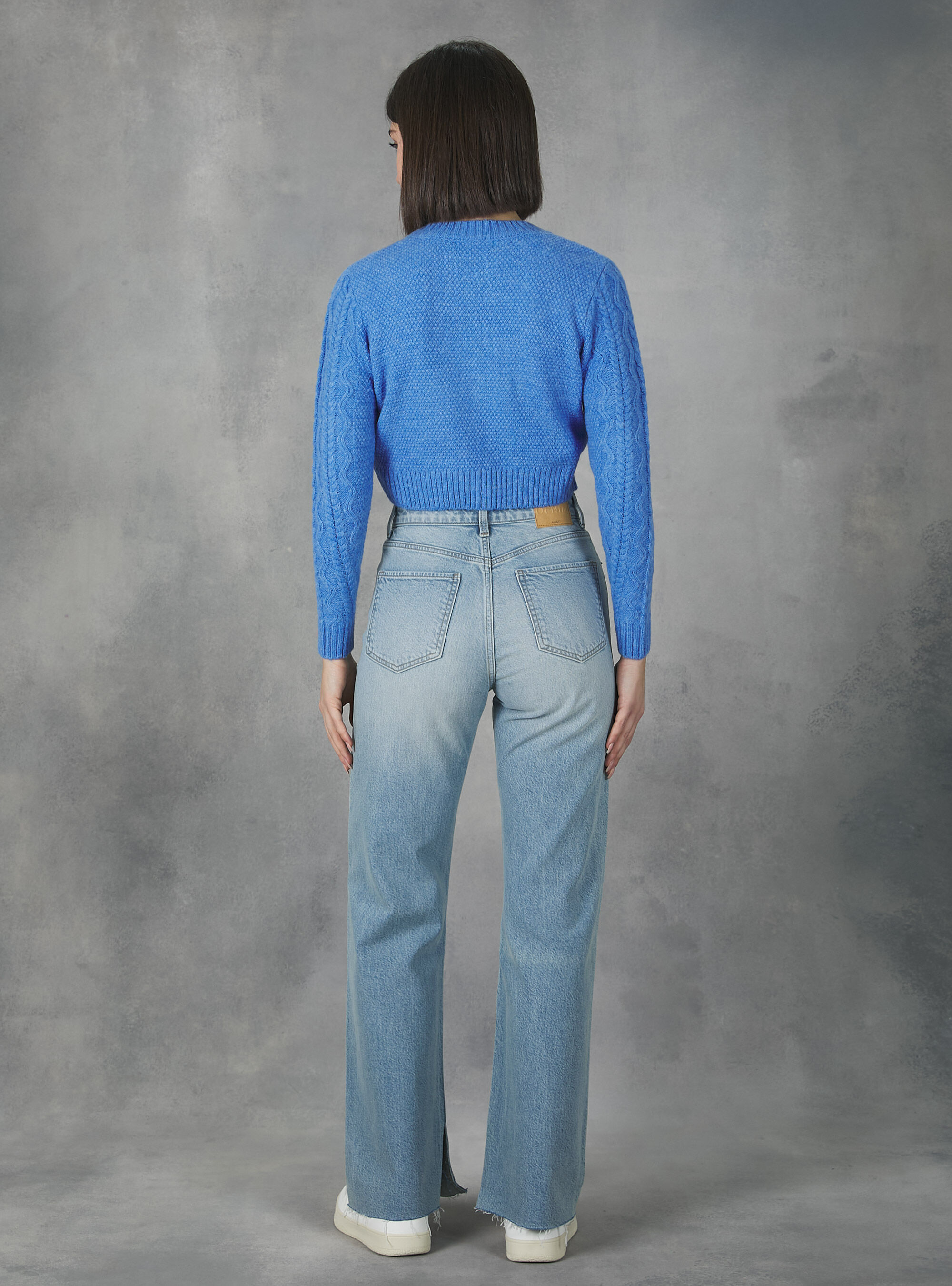 Cropped pullover with braids, MAZ1 AZURE MEL DARK