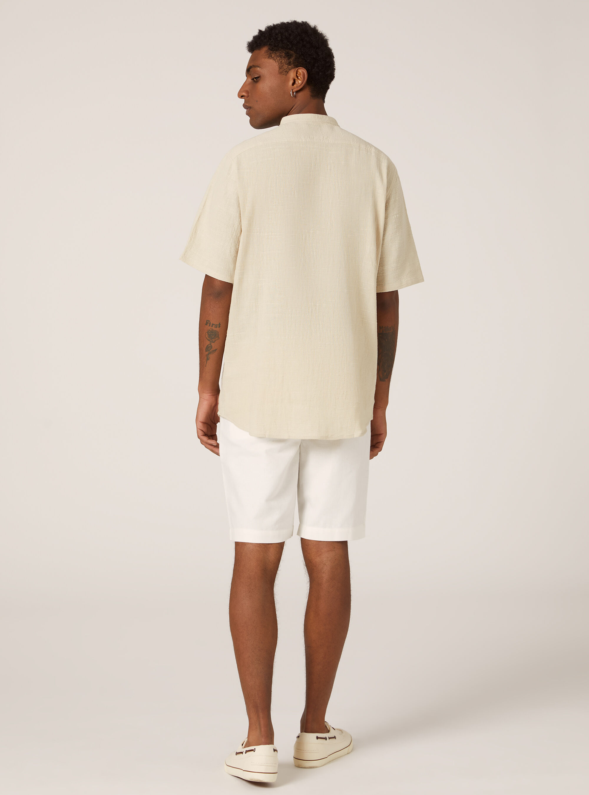 Linen blend shirt with Korean collar, BG3 BEIGE LIGHT