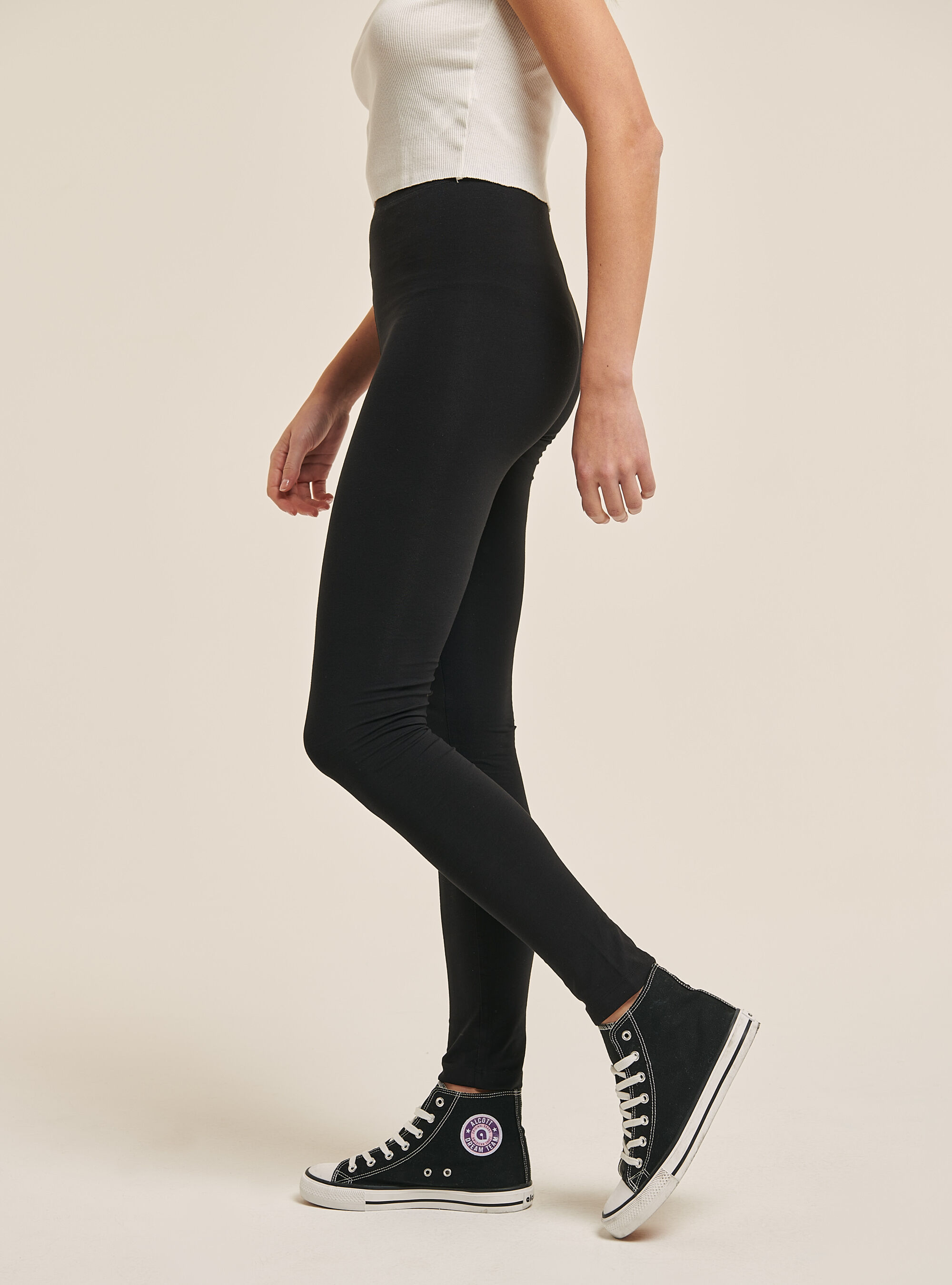 Cotton stretch basic leggings, BLACK