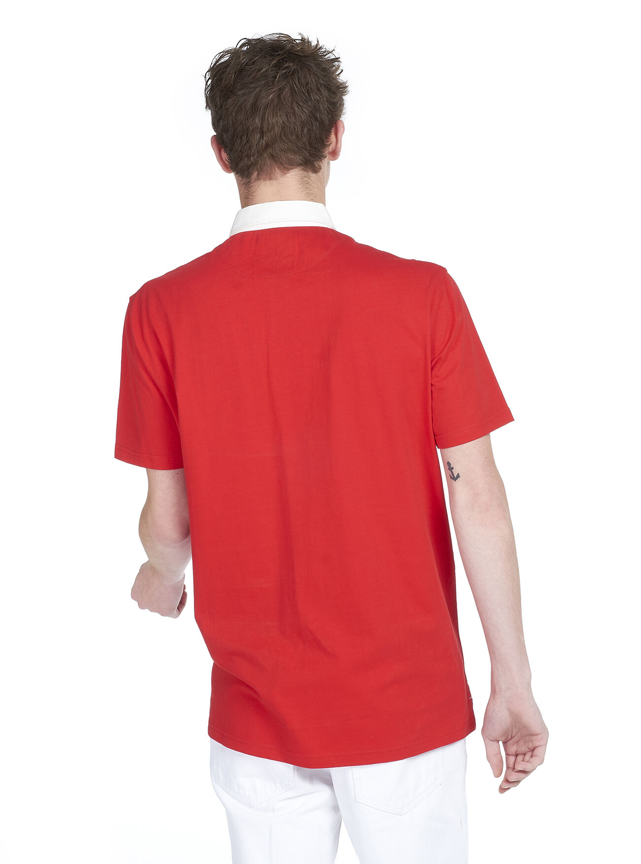 Polo con ricamo e colletto a contrasto, ROJO