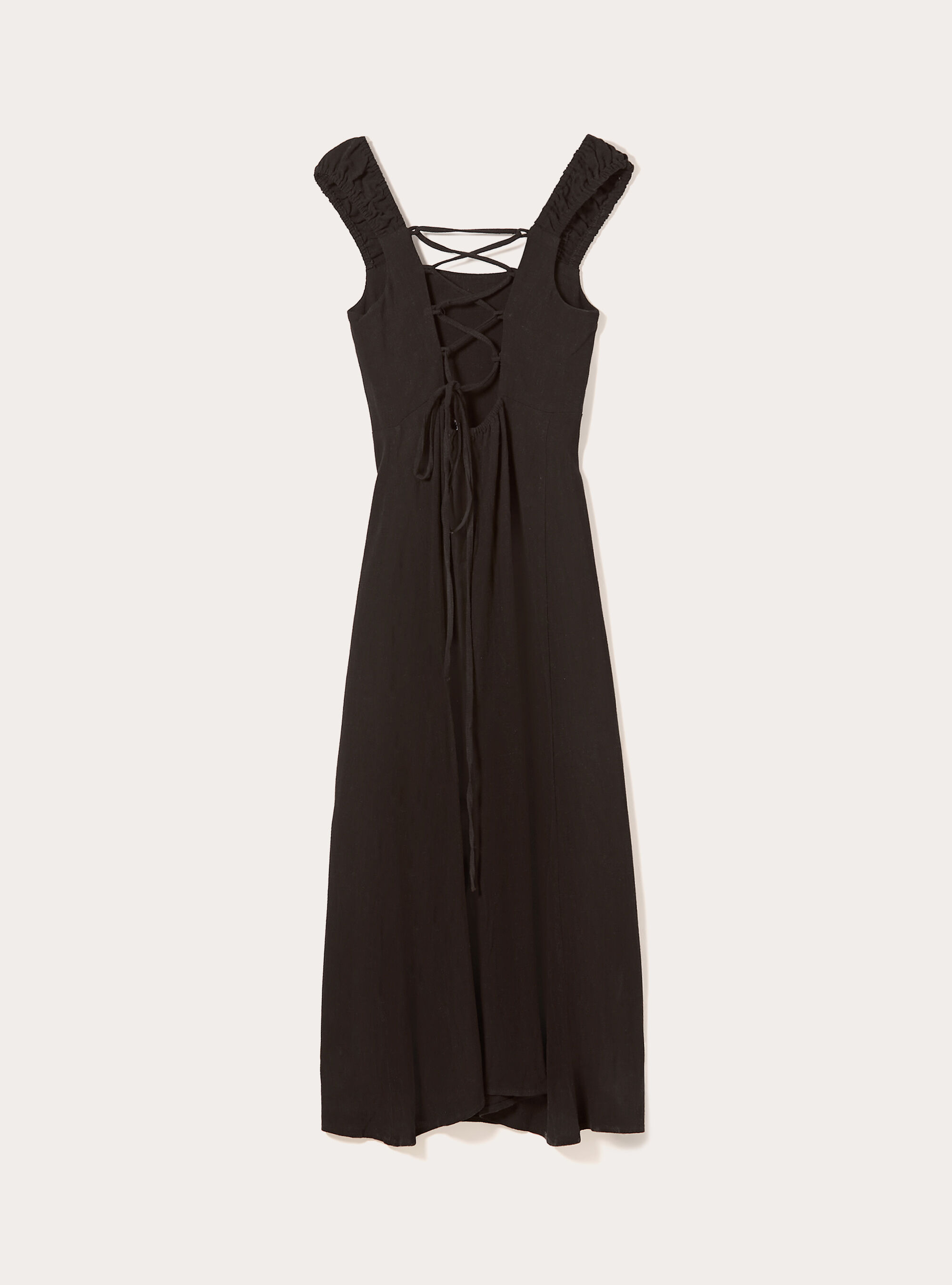 Linen-blend dress with open back, BK1 BLACK