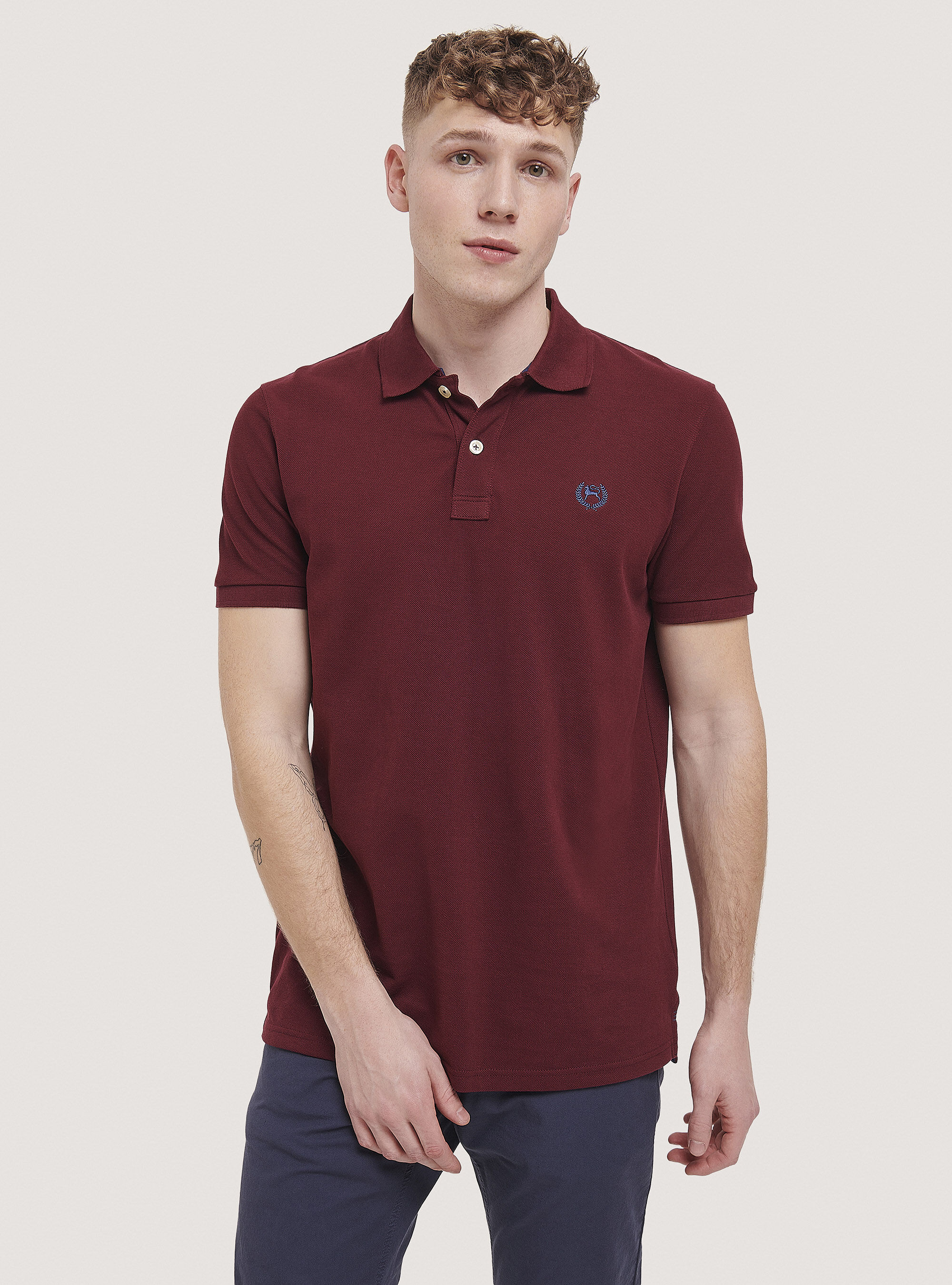 Cotton pique polo shirt with embroidery, C3443 BORDEAUX