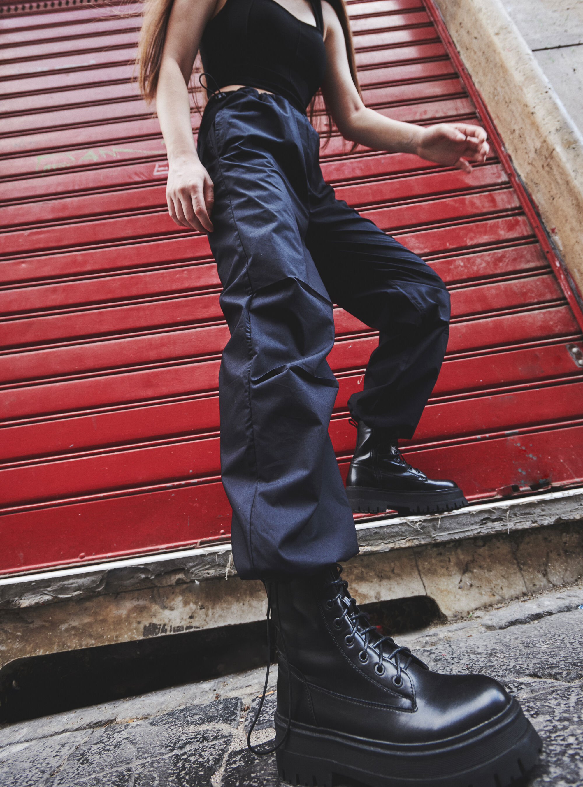Cotton parachute pants with stoppers