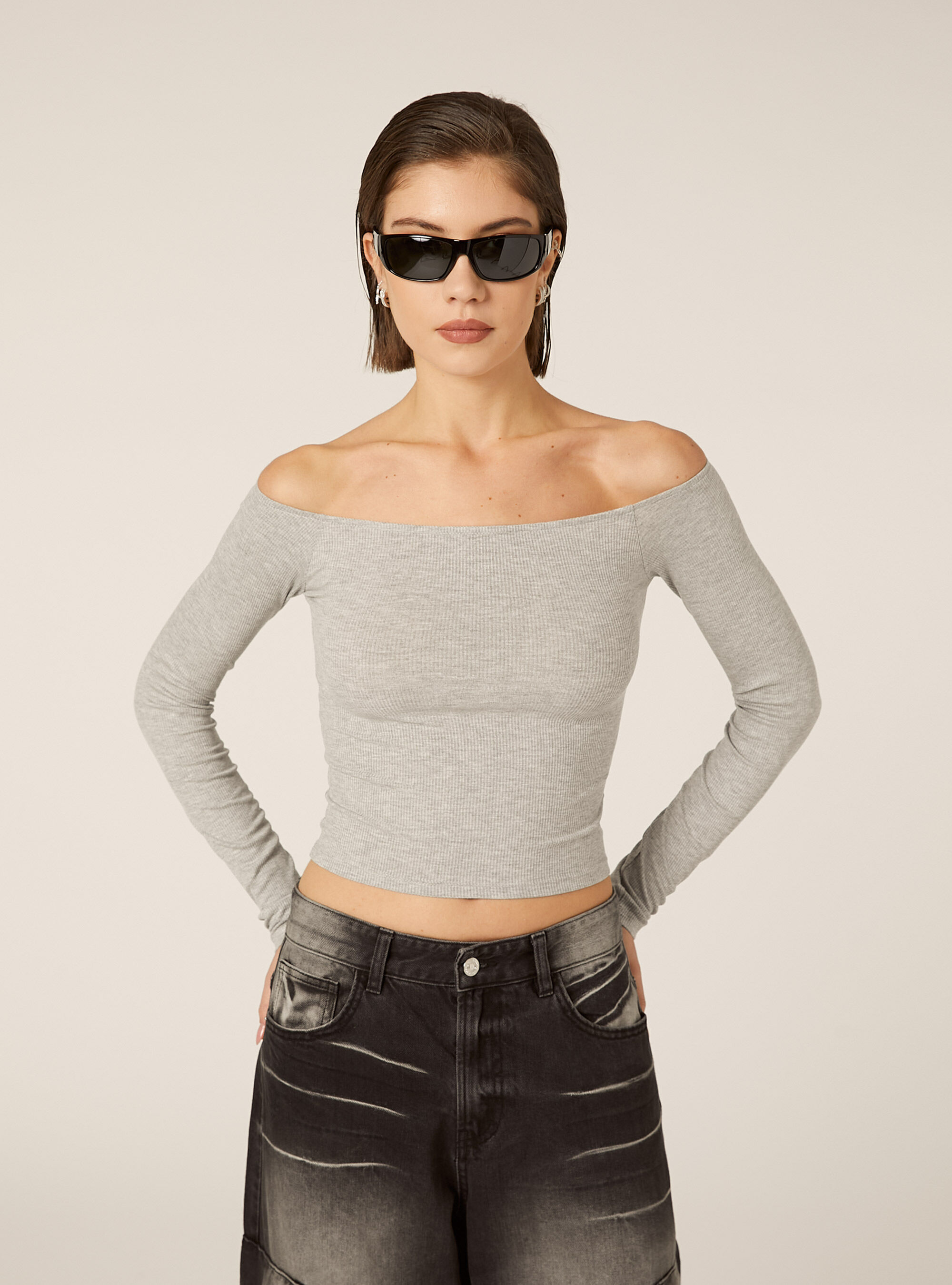 Maglia maniche lunghe scollo bardot