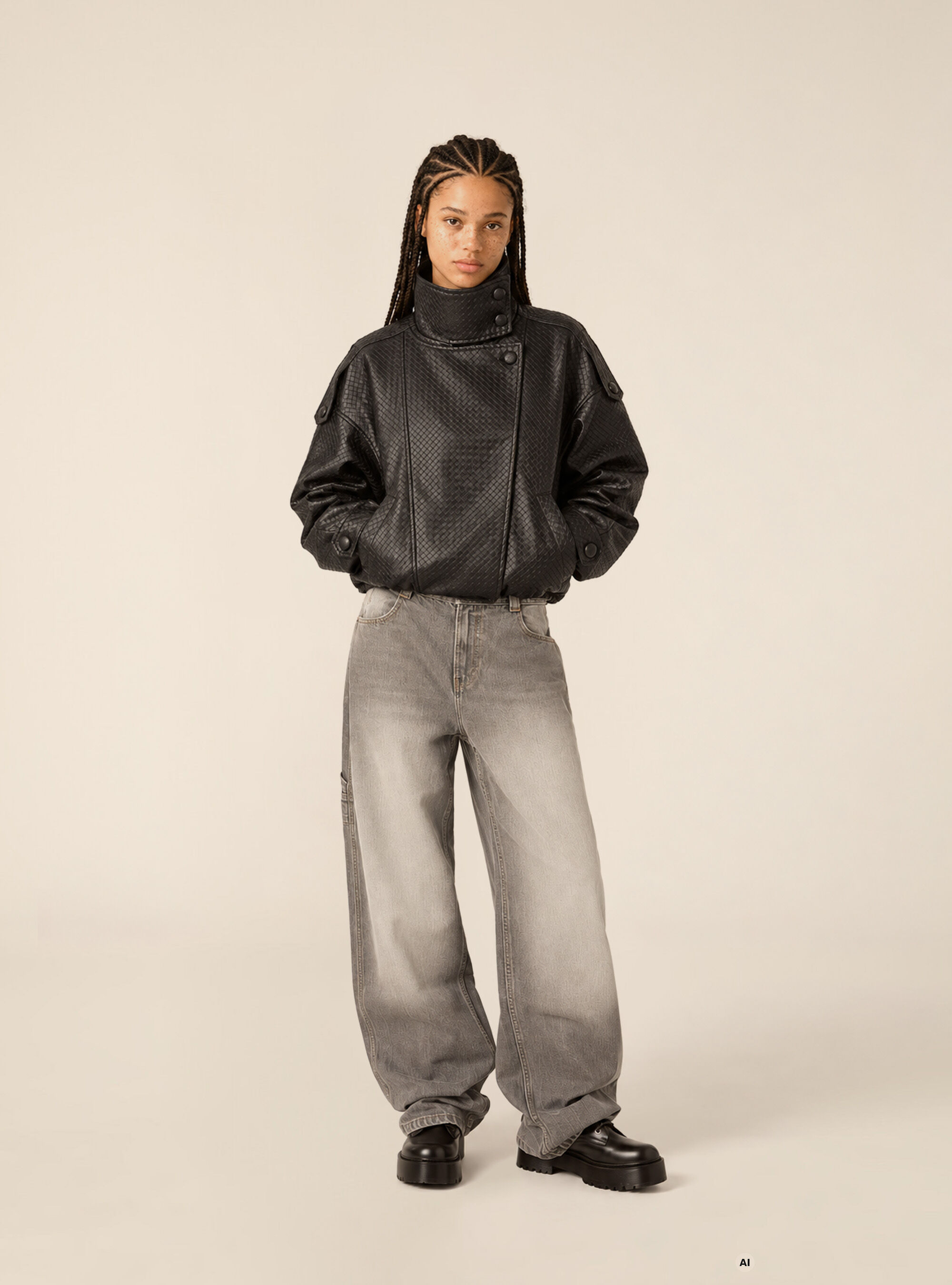 Blouson bomber effet cuir tress&eacute;