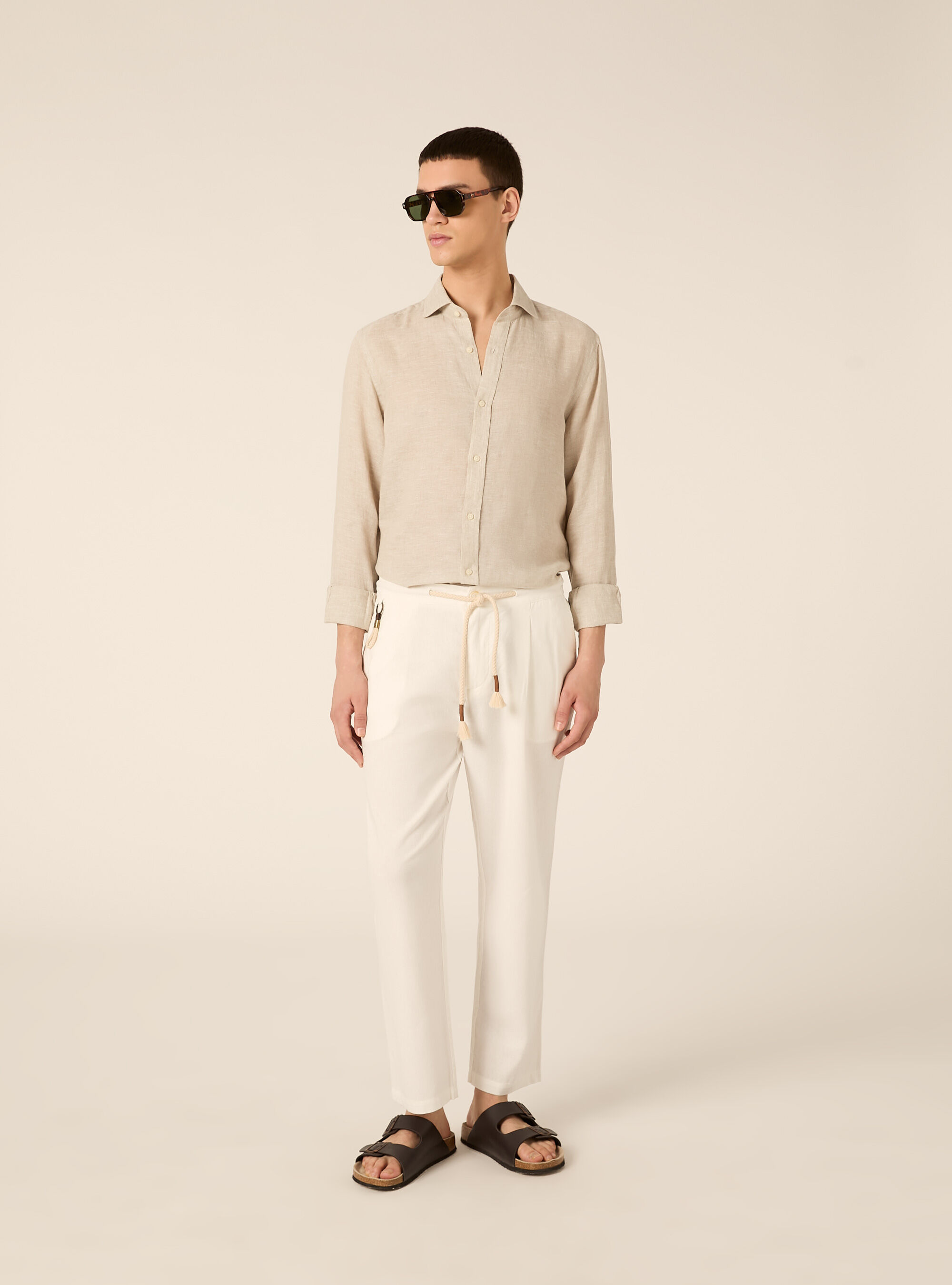 Pantaloni misto lino con coulisse