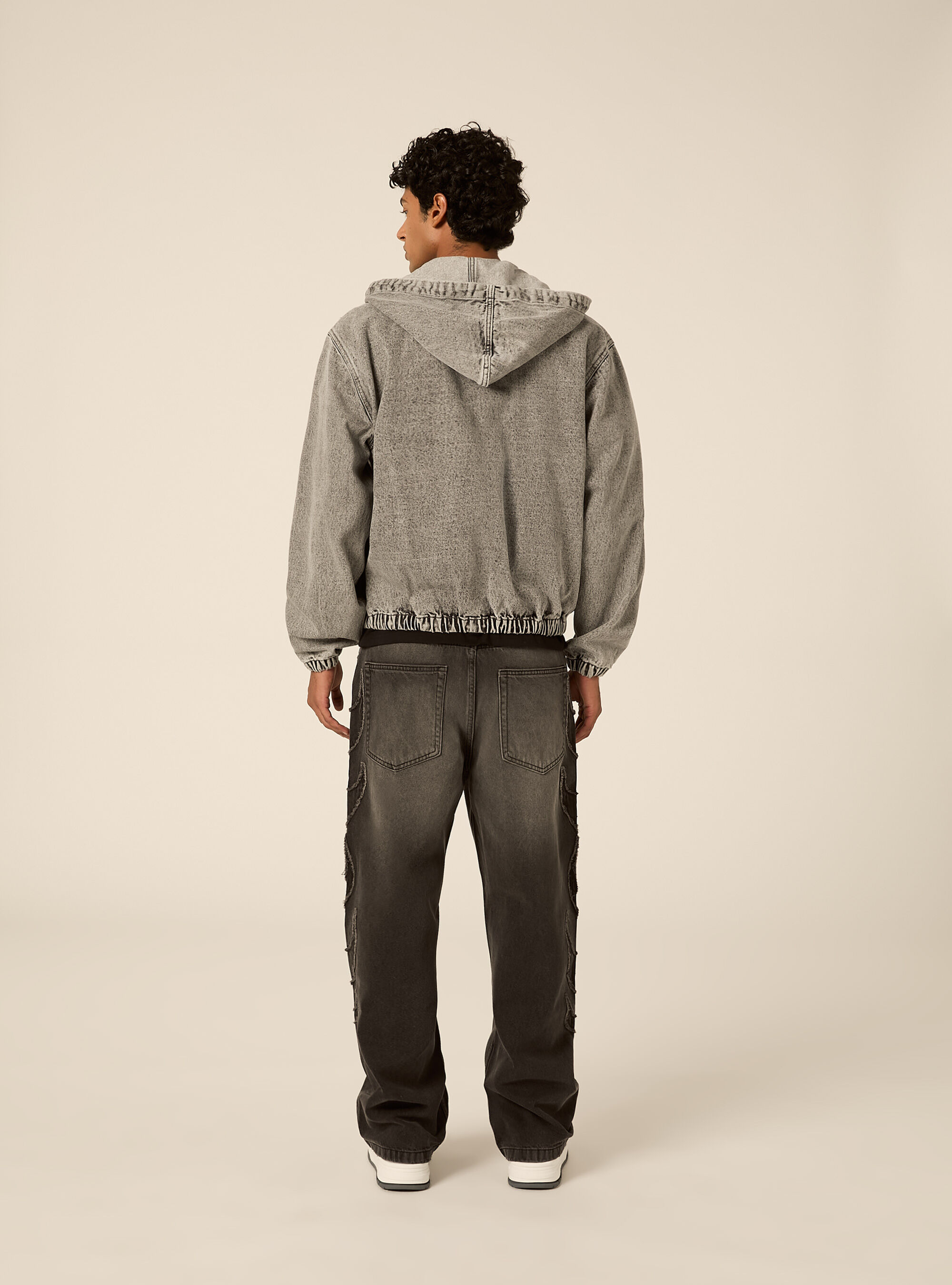 Giubbotto cappuccio in denim, D00G GREY