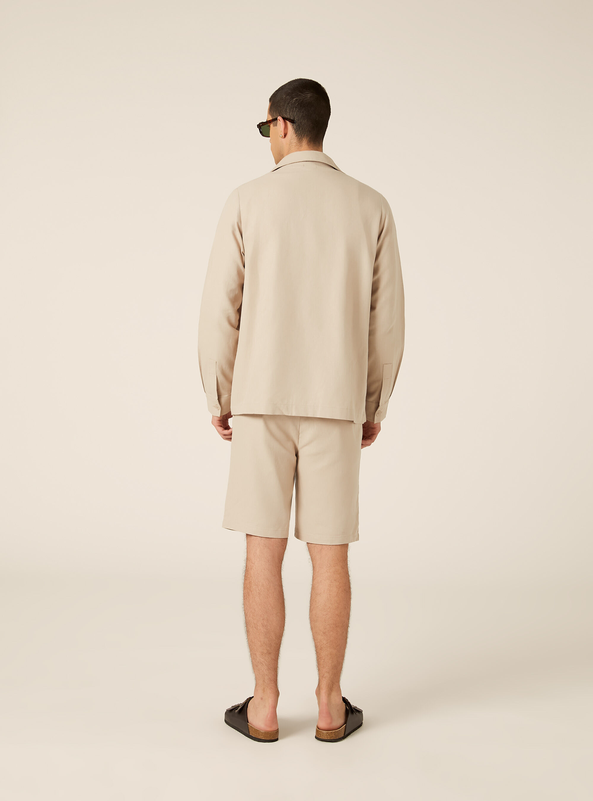 Camicia  con tasconi  in misto lino, BG2 BEIGE MEDIUM