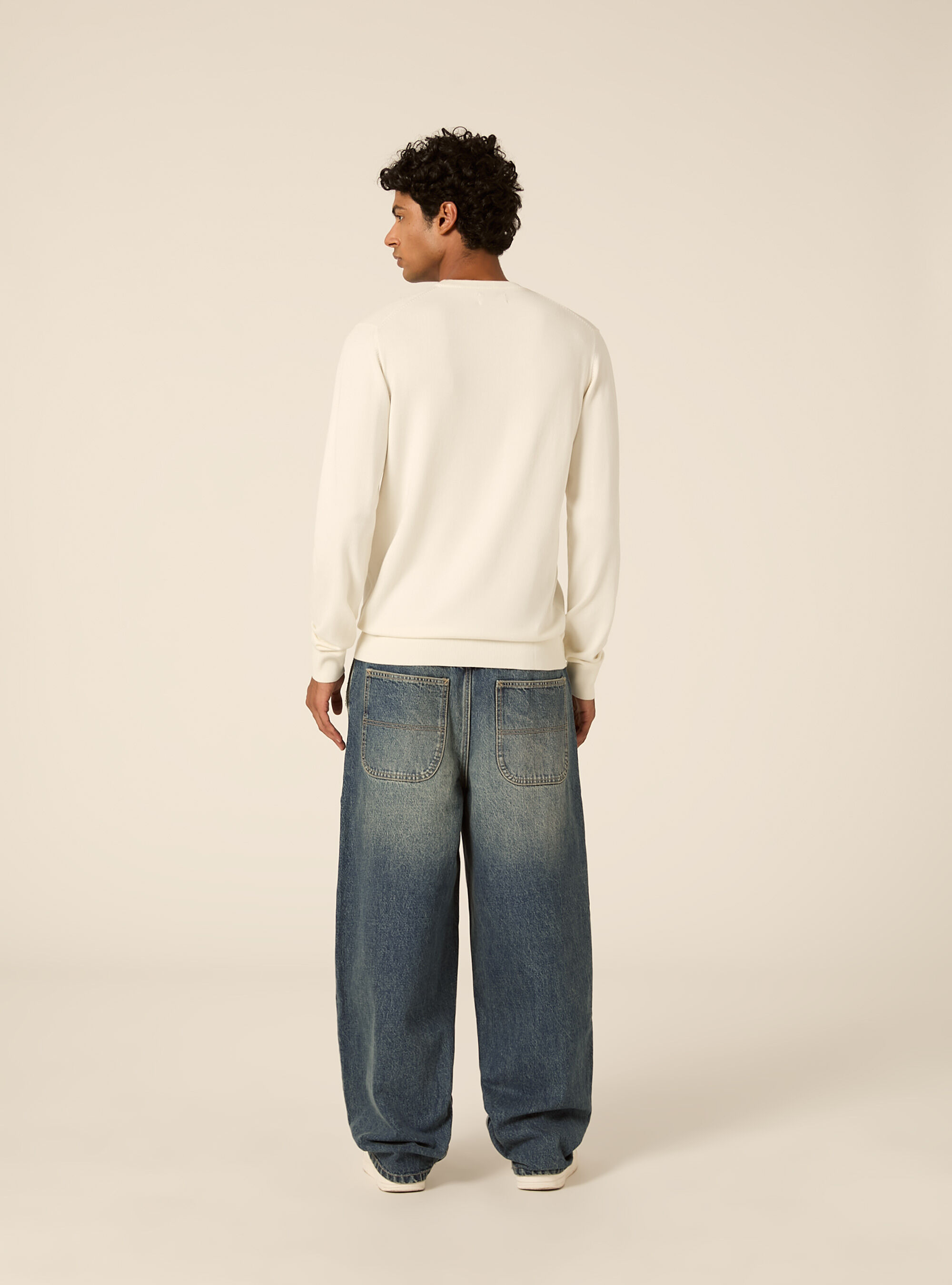 Pullover girocollo in viscosa, OFF WHITE