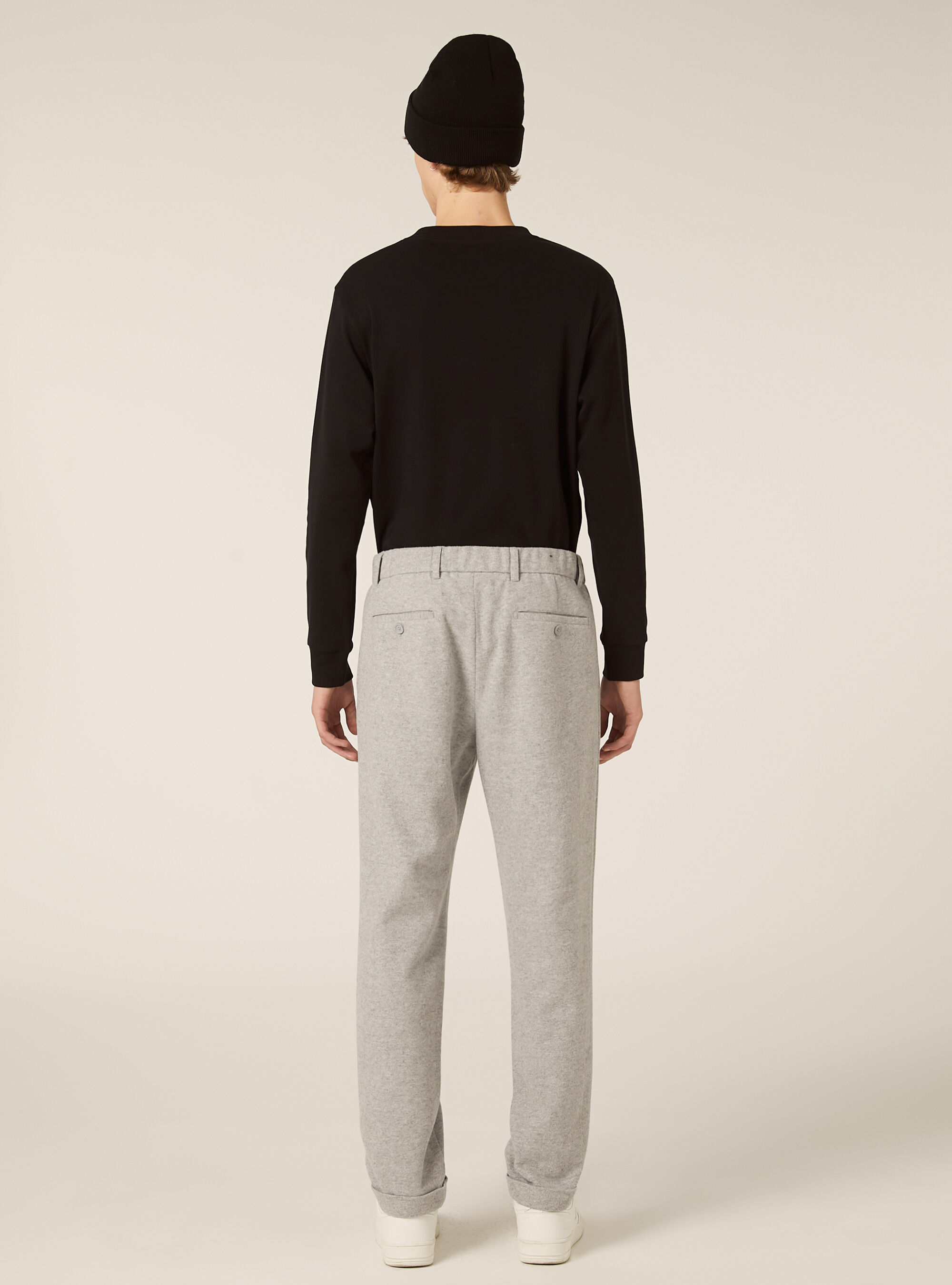 Hose mit Bundfalten Flanell-Effekt, MGY3 GREY MEL LIGHT