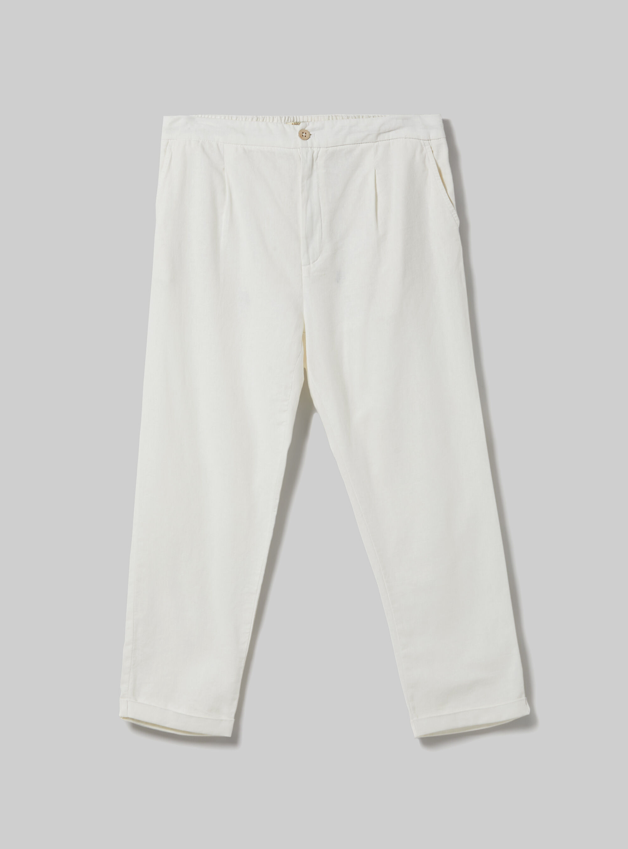 Pantal&oacute;n de mezcla de lino con pliegues, WH1 OFF WHITE
