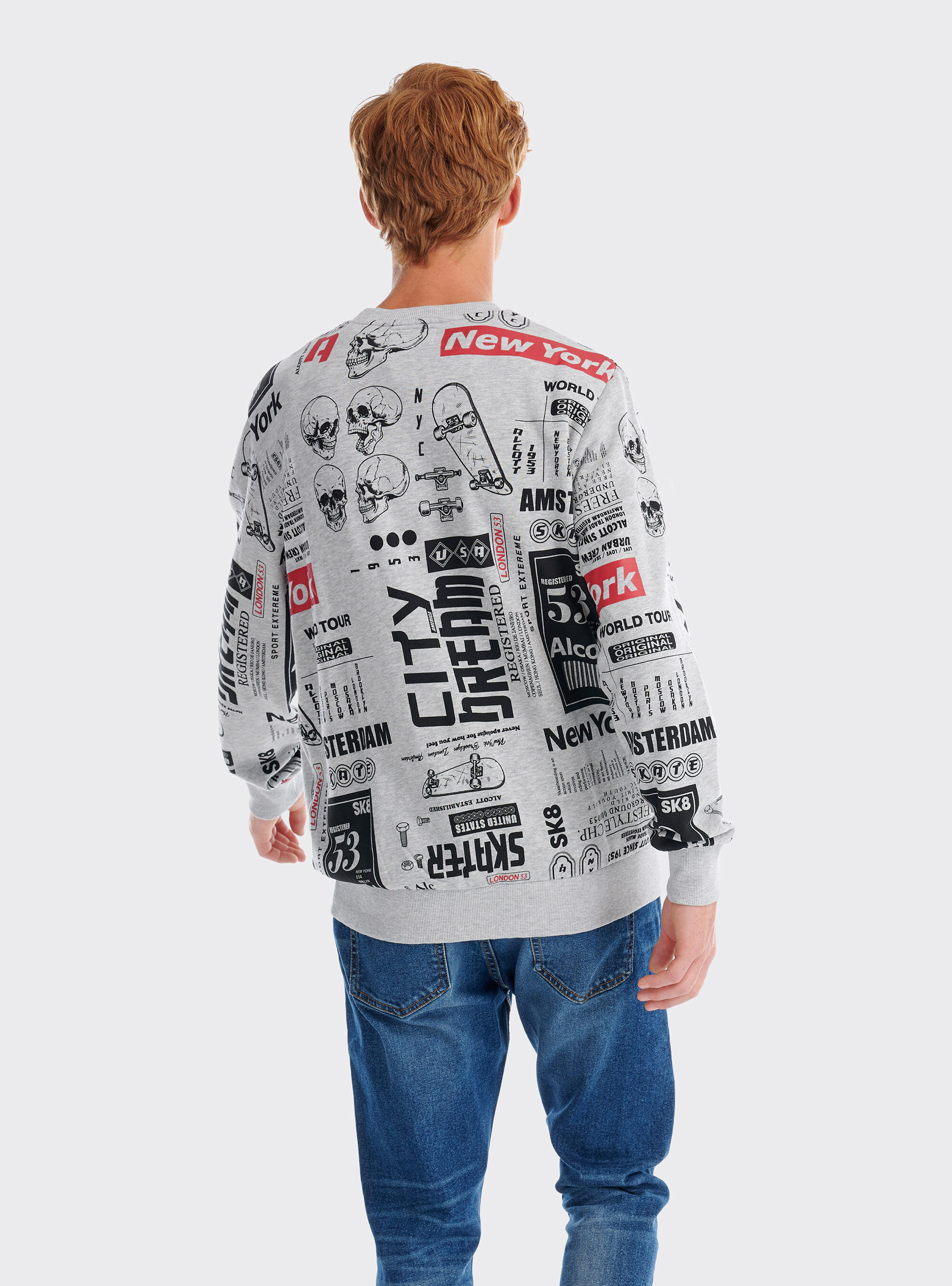 All over print round sweatshirt, LIGHT GREY MELANGE