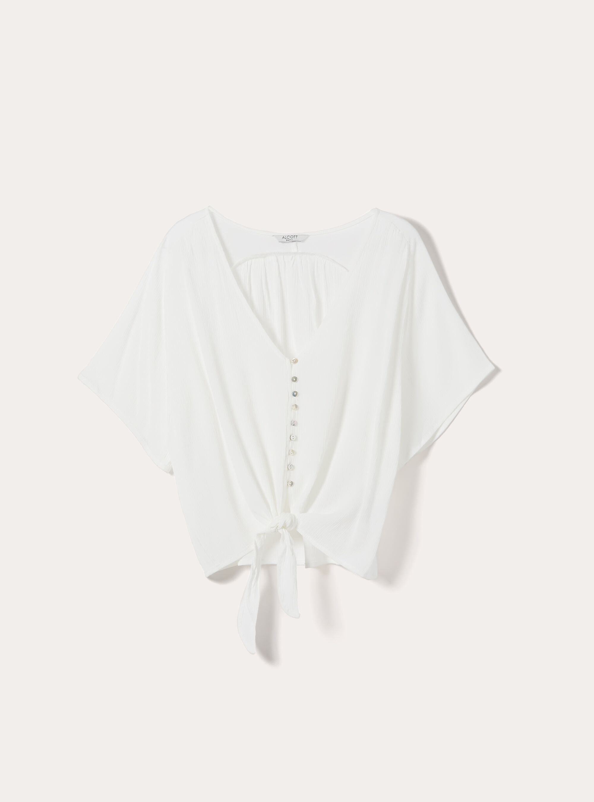 Solid color V-neck shirt with tie-waist, WH1 OFF WHITE