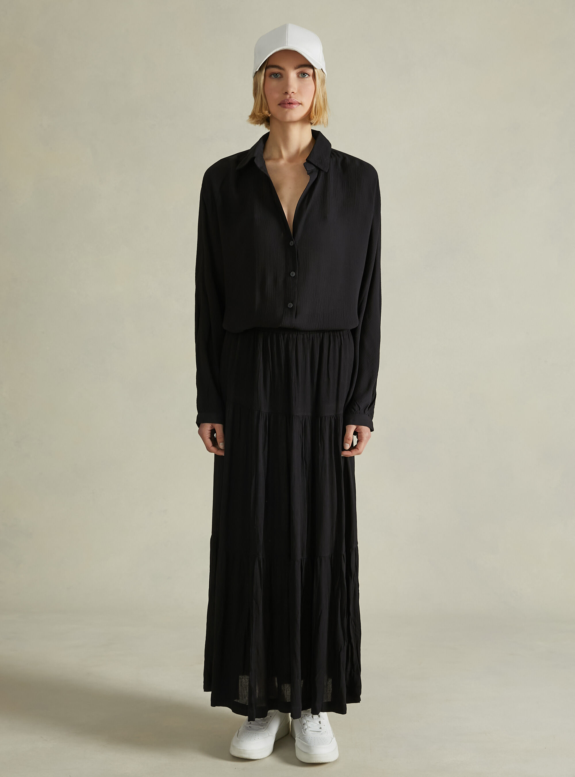 Solid color crepe shirt, BK1 BLACK