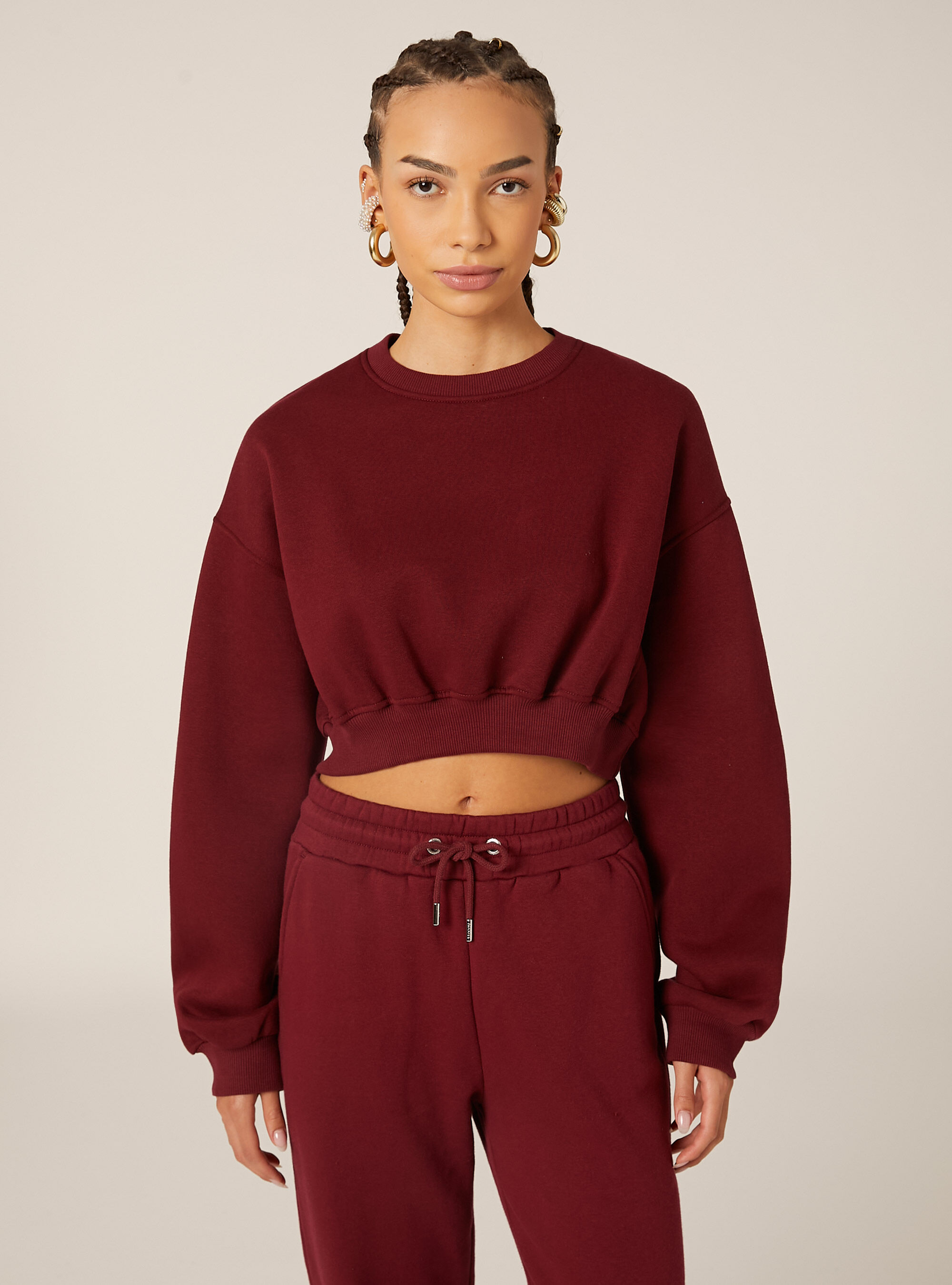 Crop cotton crew neck sweatshirt
