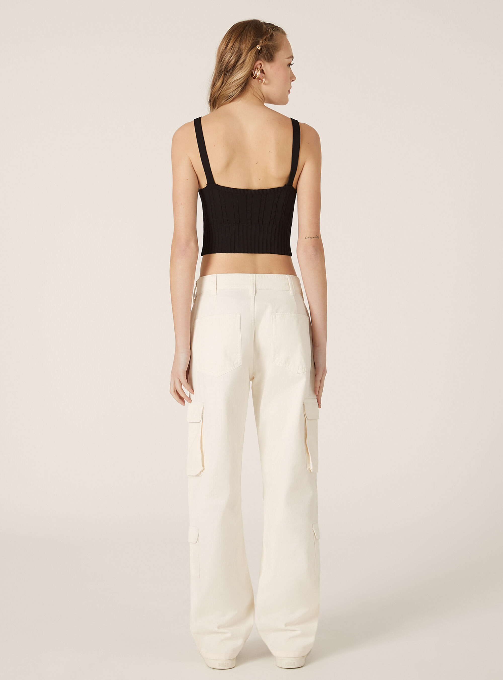 Cropped knit top, BK1 BLACK