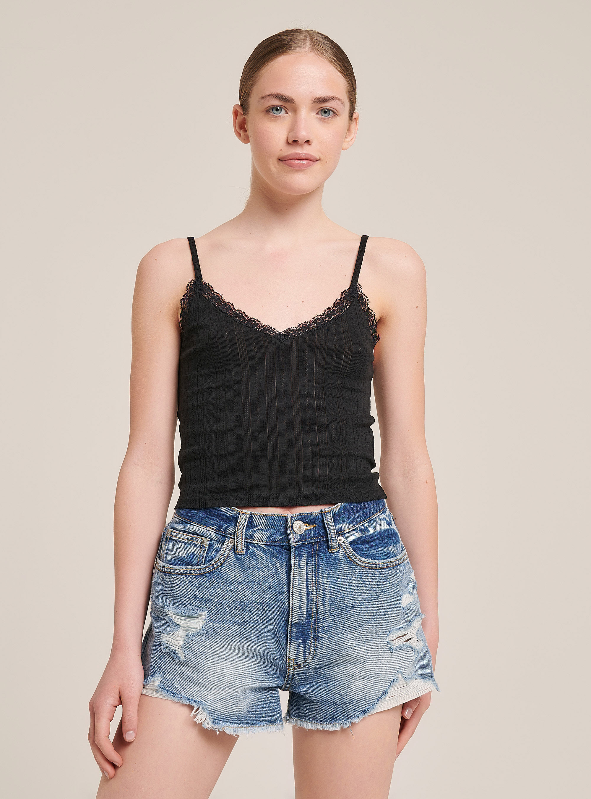 Cotton top with braces, BLACK