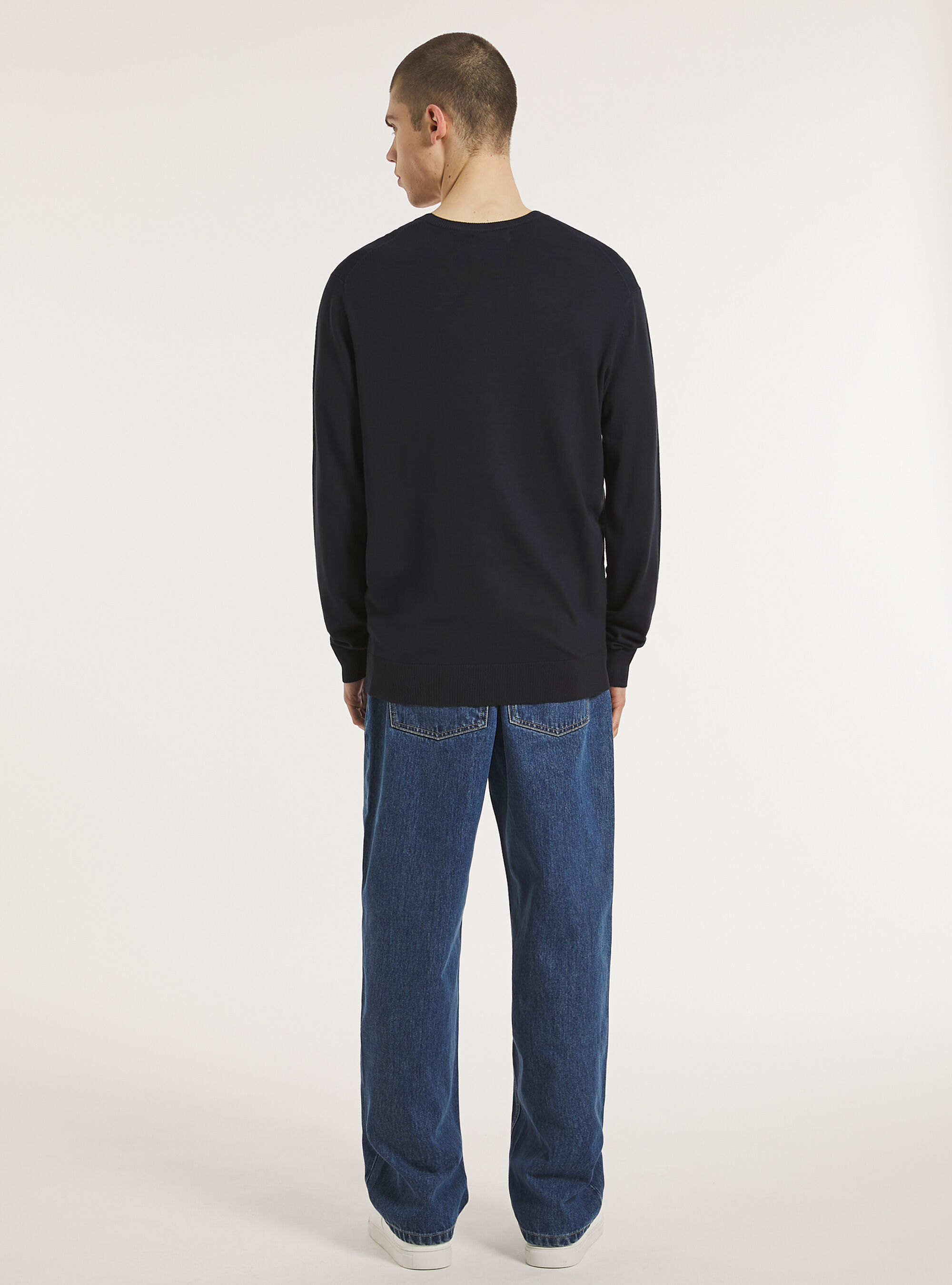 Pull &agrave; col ras du cou en viscose durable Ecovero, NA1 NAVY DARK