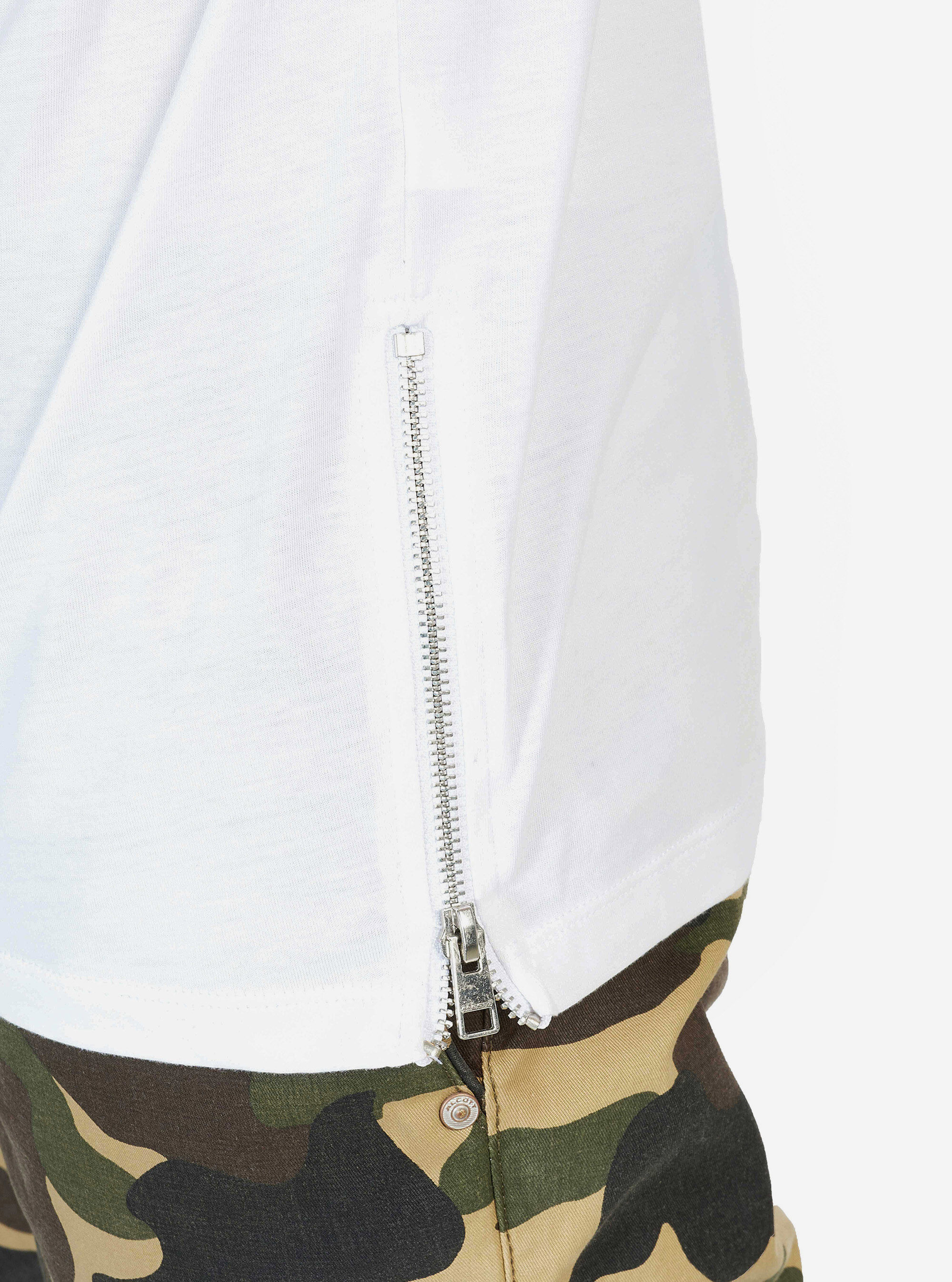 COLOR BLOCK T-SHIRT WITH SIDE ZIP, WHITE