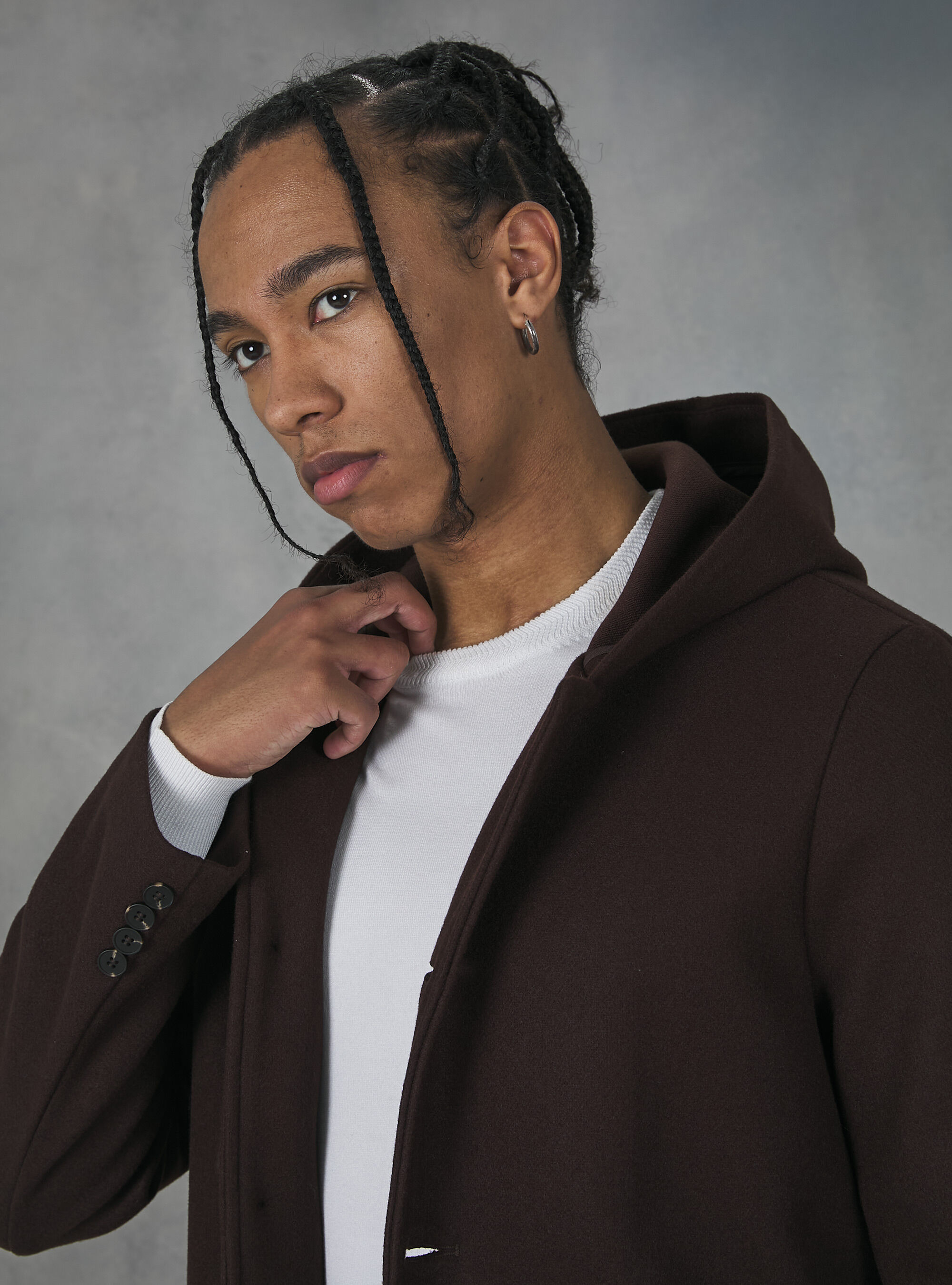 Hooded fabric coat, BR1 BROWN DARK