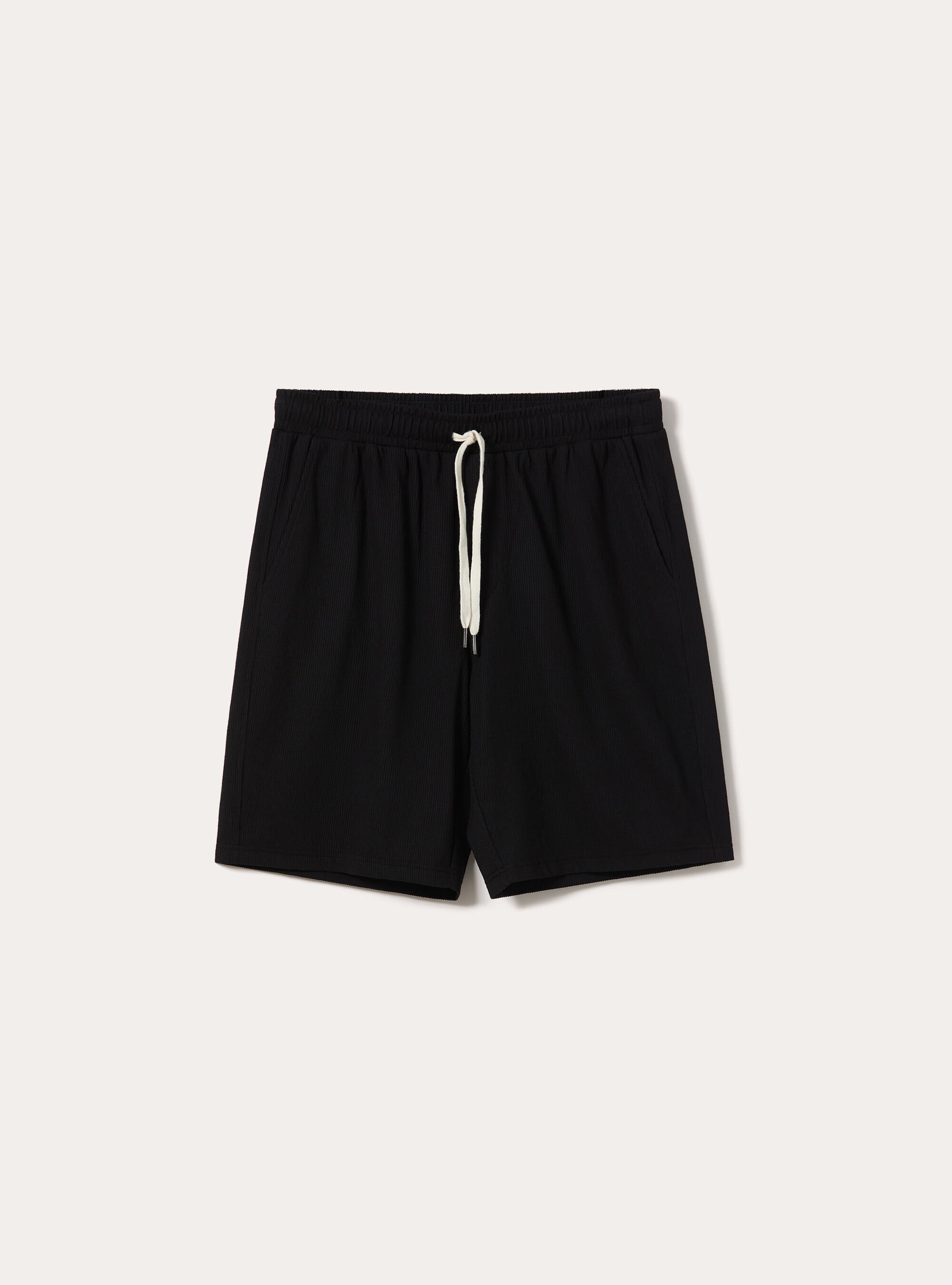 Bermuda con elastico in vita  in maglia a coste, BK1 BLACK