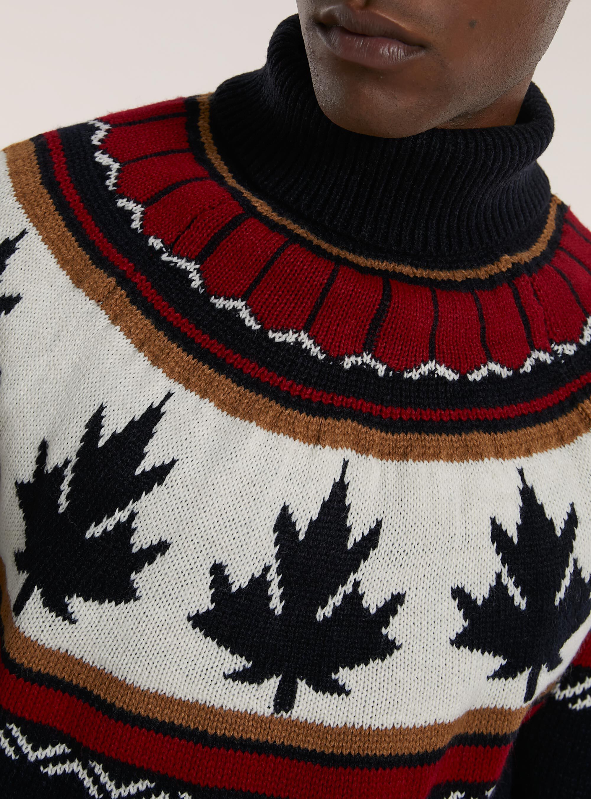 Jersey de cuello alto con motivo de la hoja de arce, AZUL MARINO