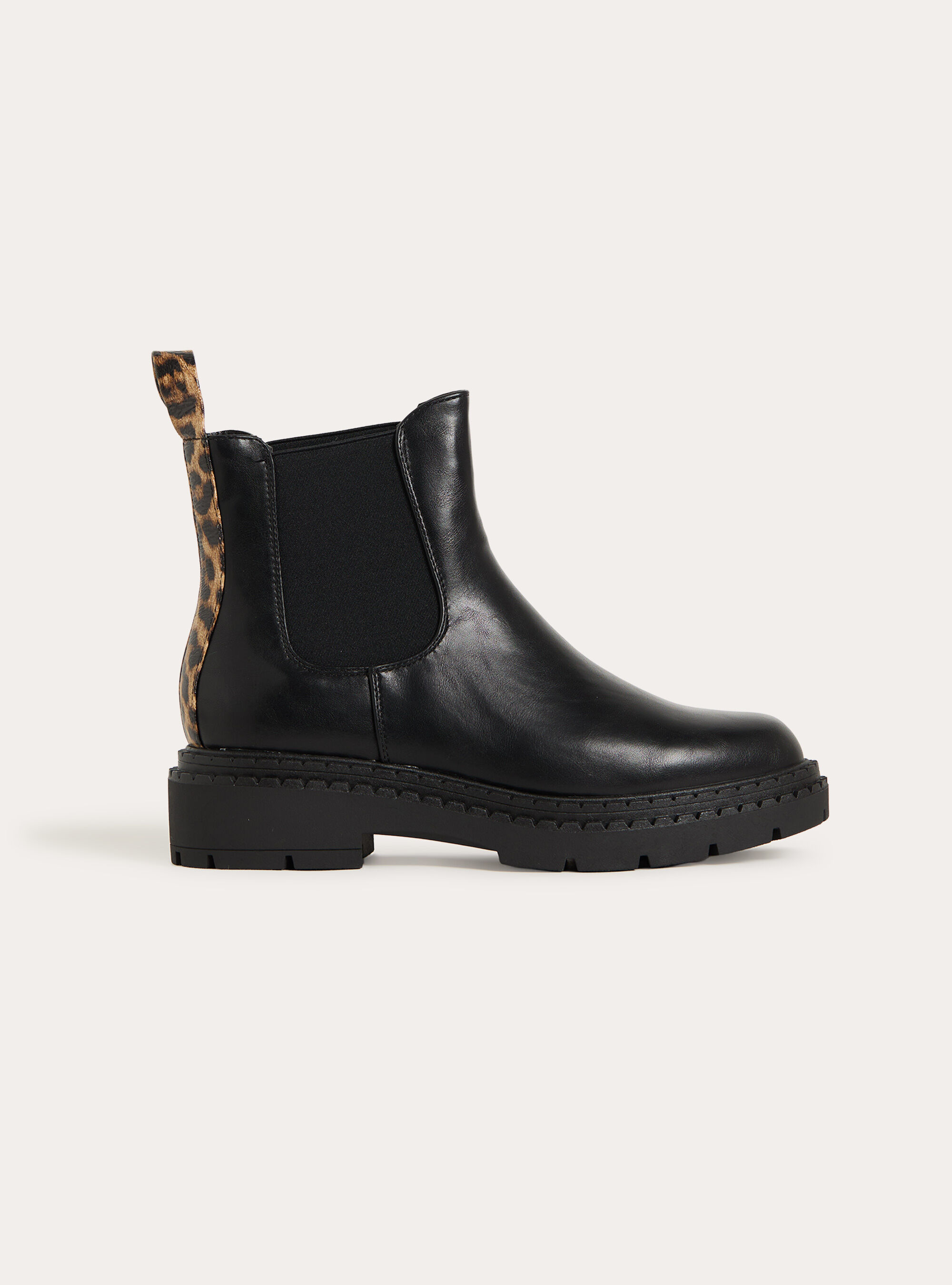 Bottines chelsea en effet cuir avec tirant imprime leopard