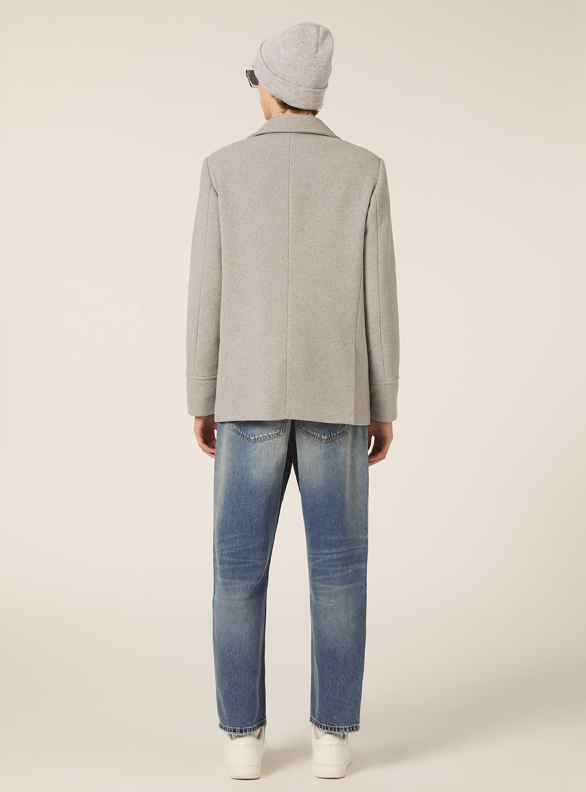 Double-breasted pea coat, MGY3 GREY MEL LIGHT