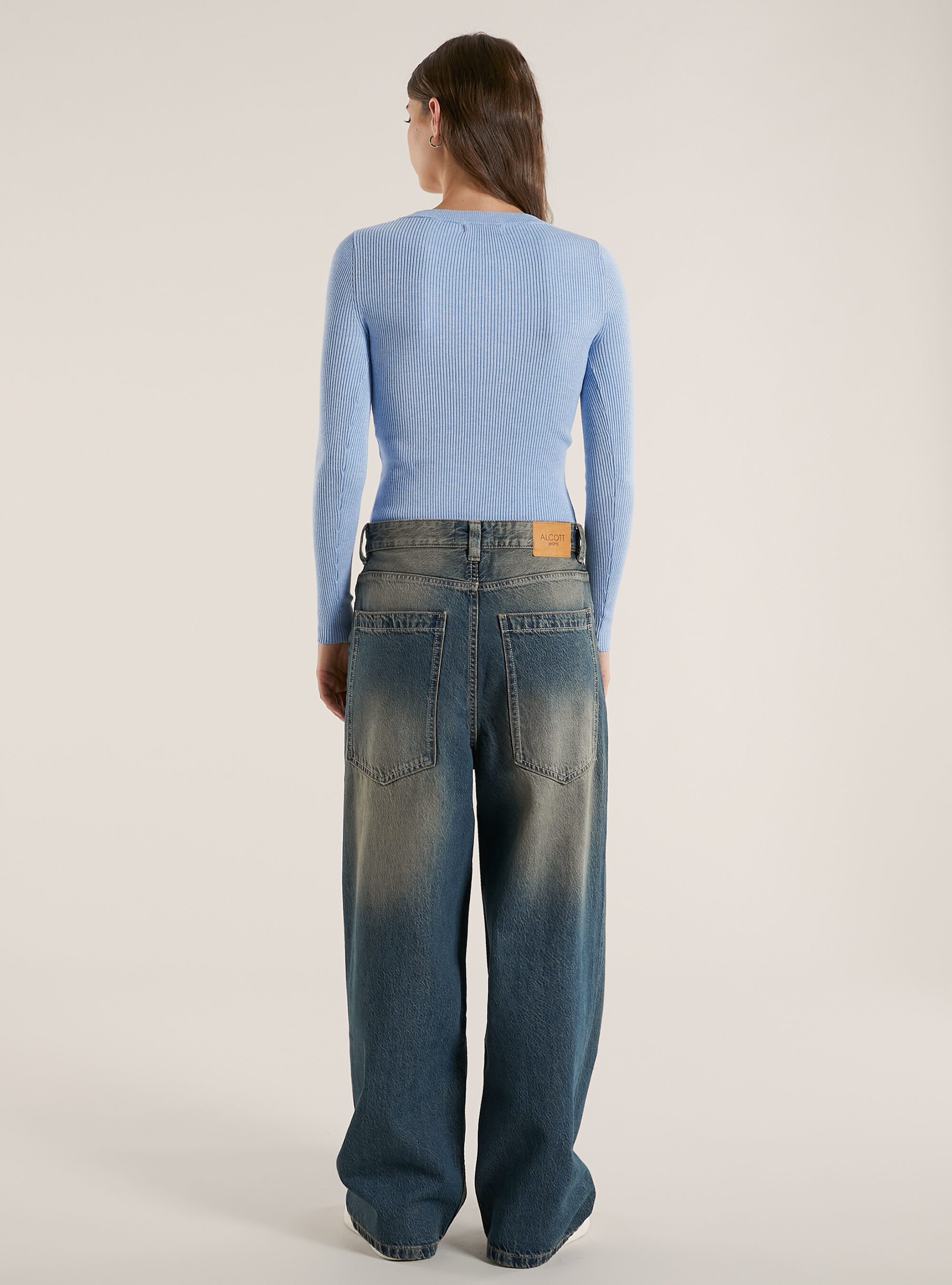 Maglia girocollo a coste, MAZ2 AZURE MEL MEDIUM