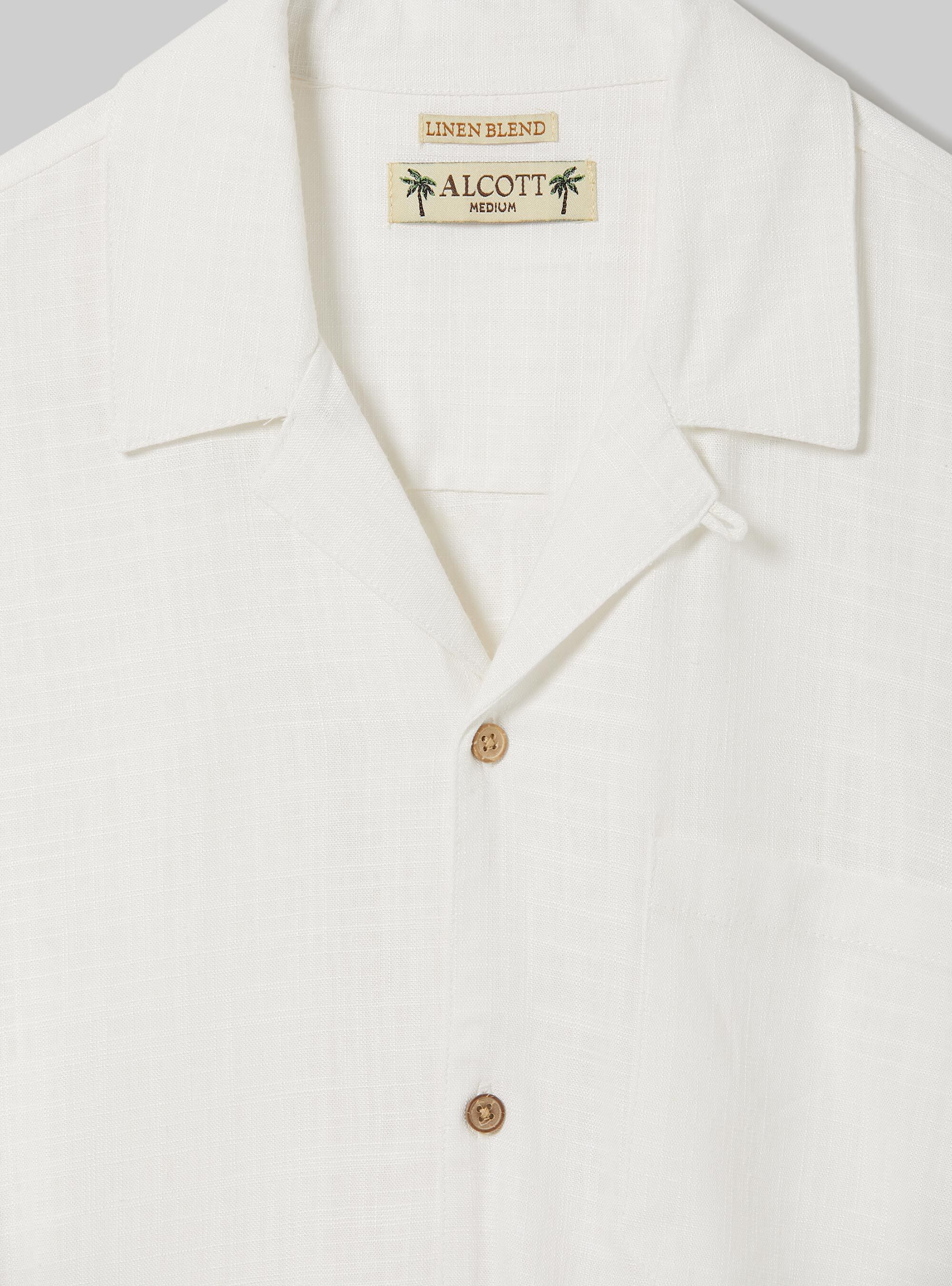Linen blend shirt with bowling collar, WH1 OFF WHITE