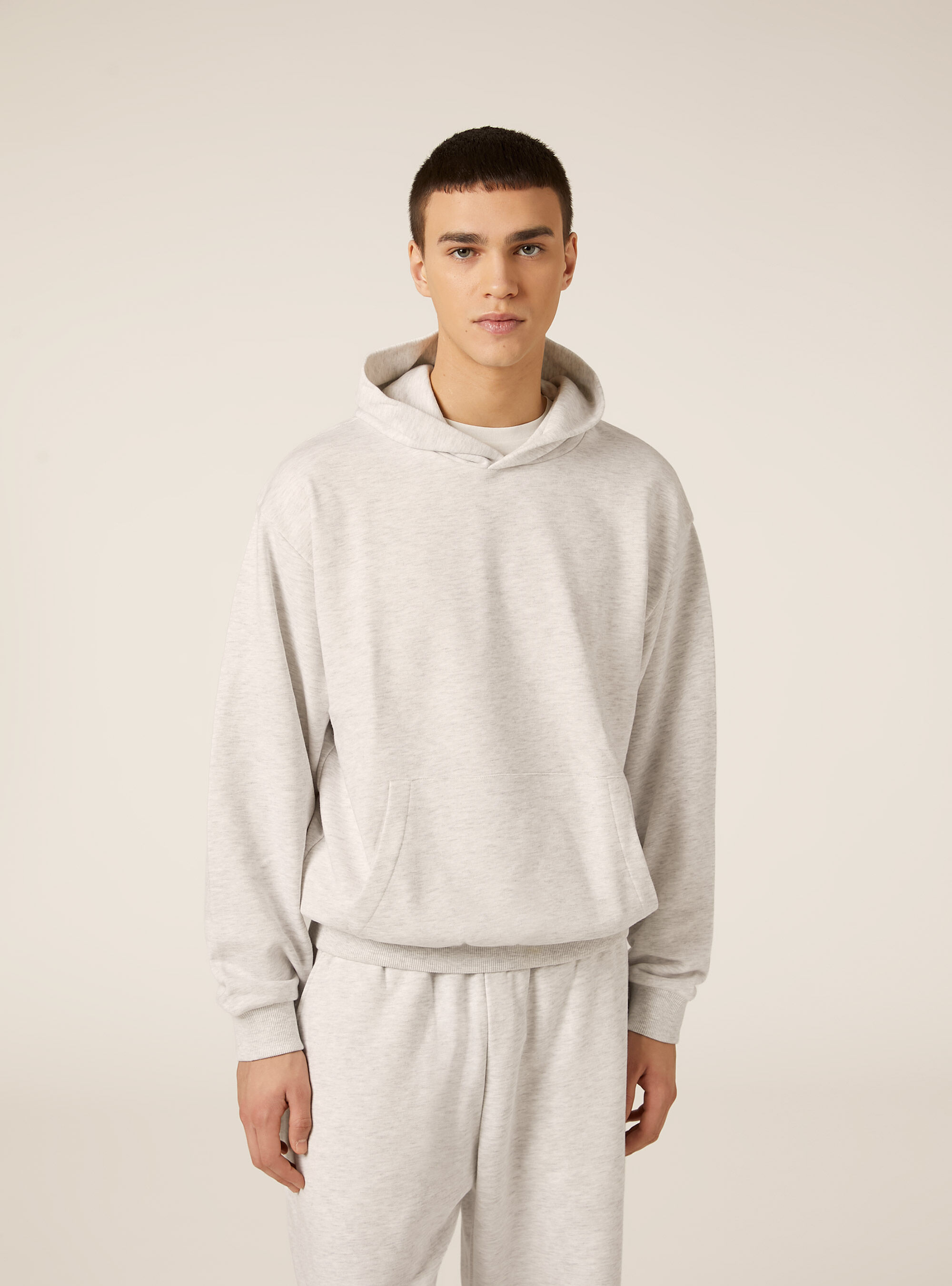 Boxy fit hooded sweatshirt, MGY3 GREY MEL LIGHT