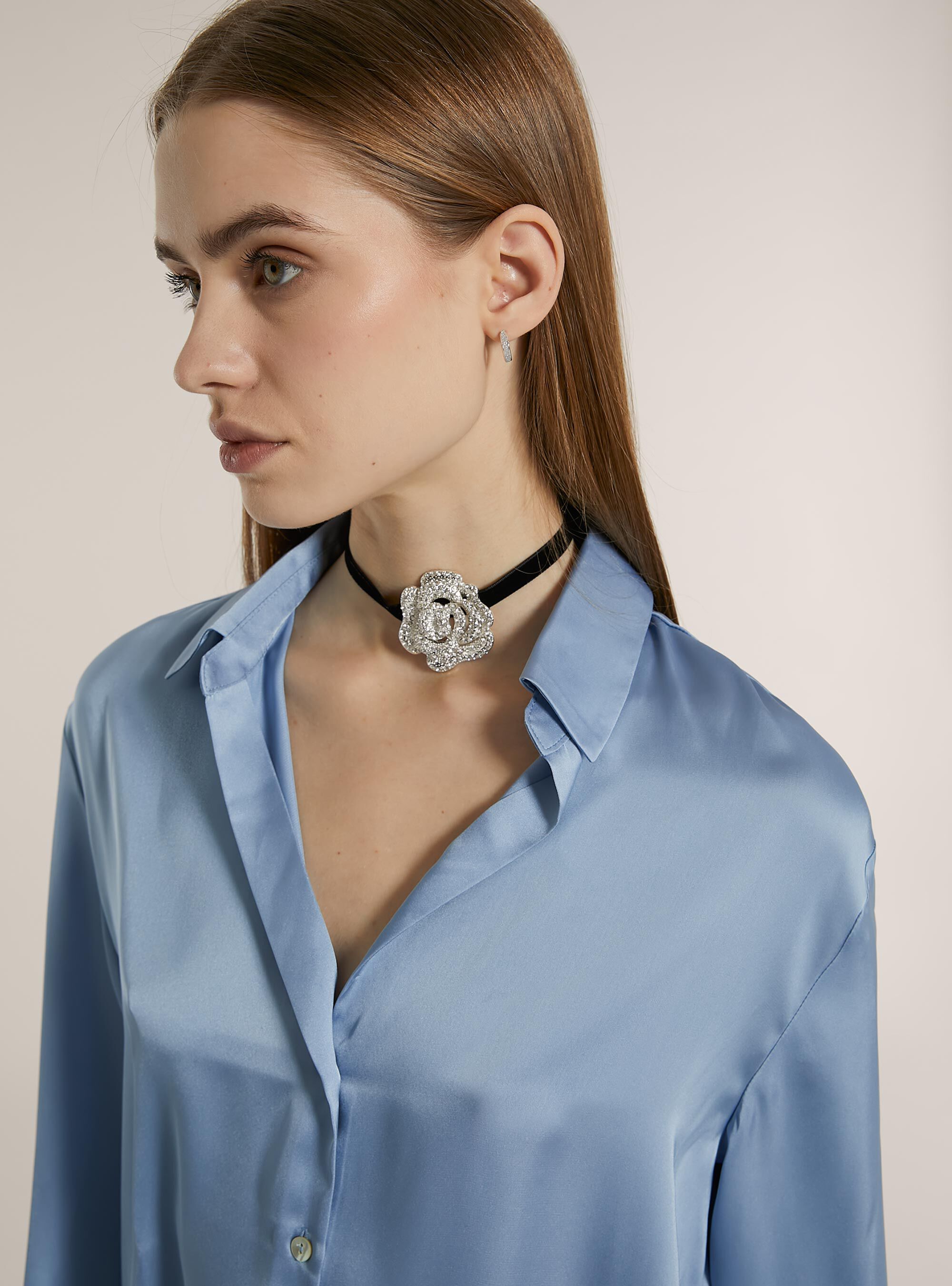 Chemise unie en satin, AZ2 AZURE MEDIUM