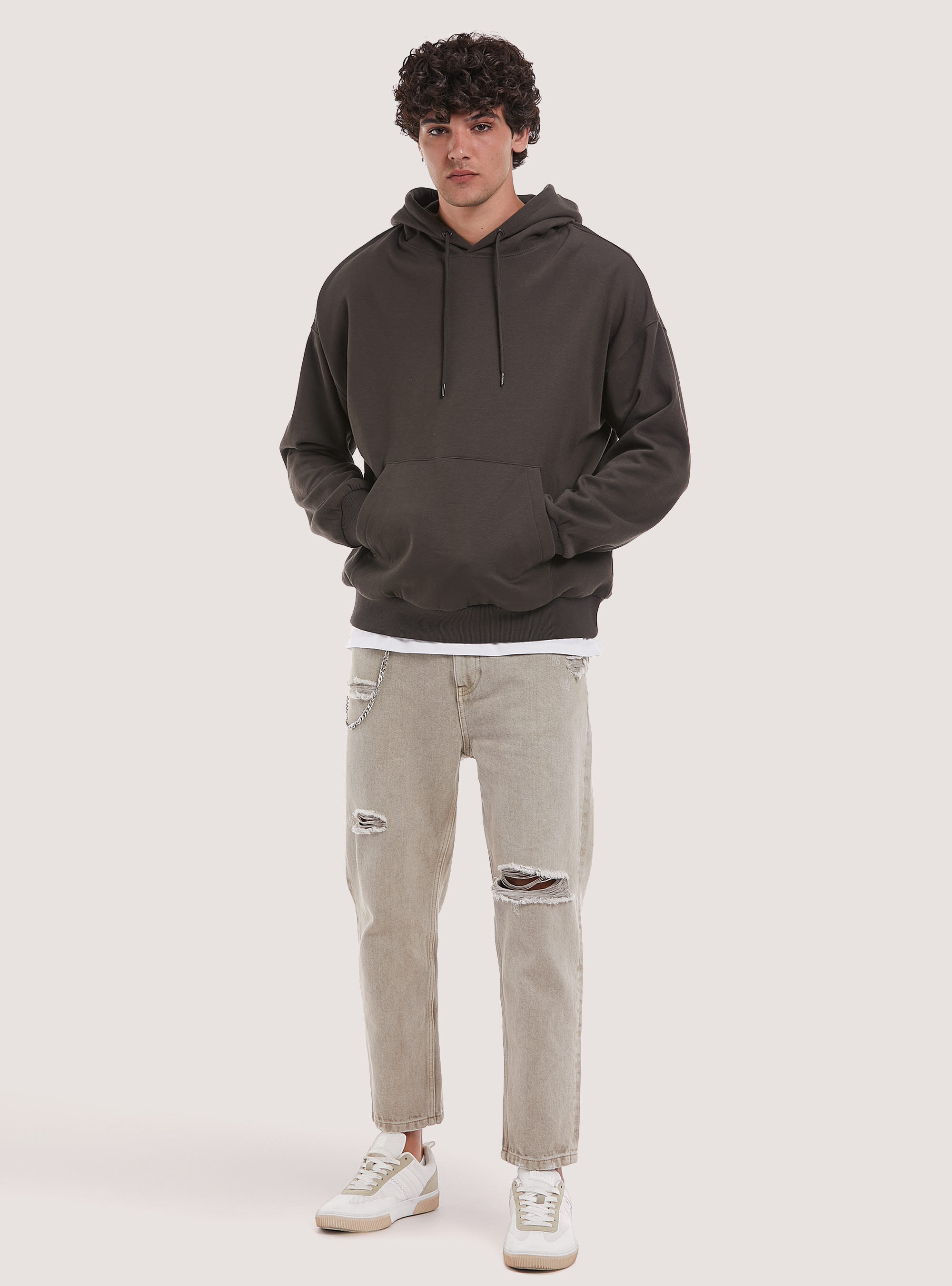 Sudadera de gran tama&ntilde;o con bolsillo y capucha, C0569 FANGO