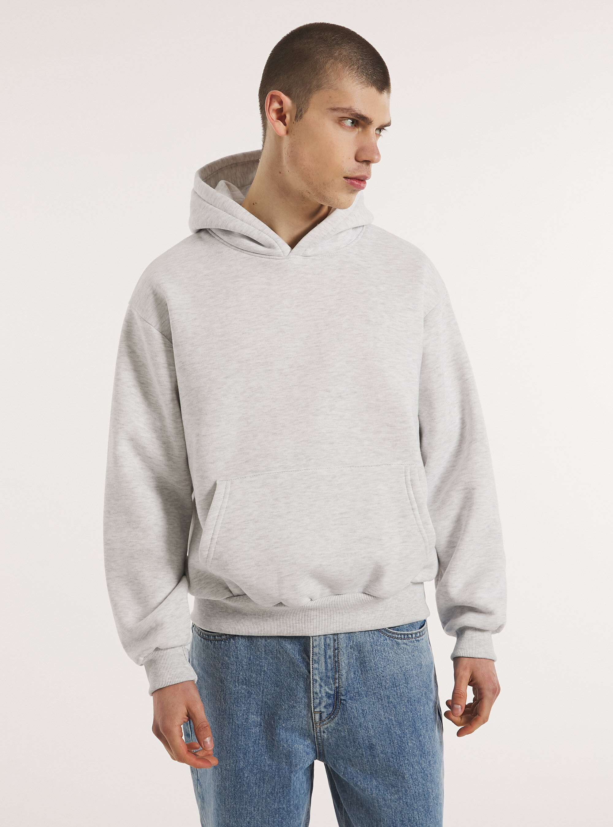 Boxy Fit Hoodie, MGY3 GREY MEL LIGHT
