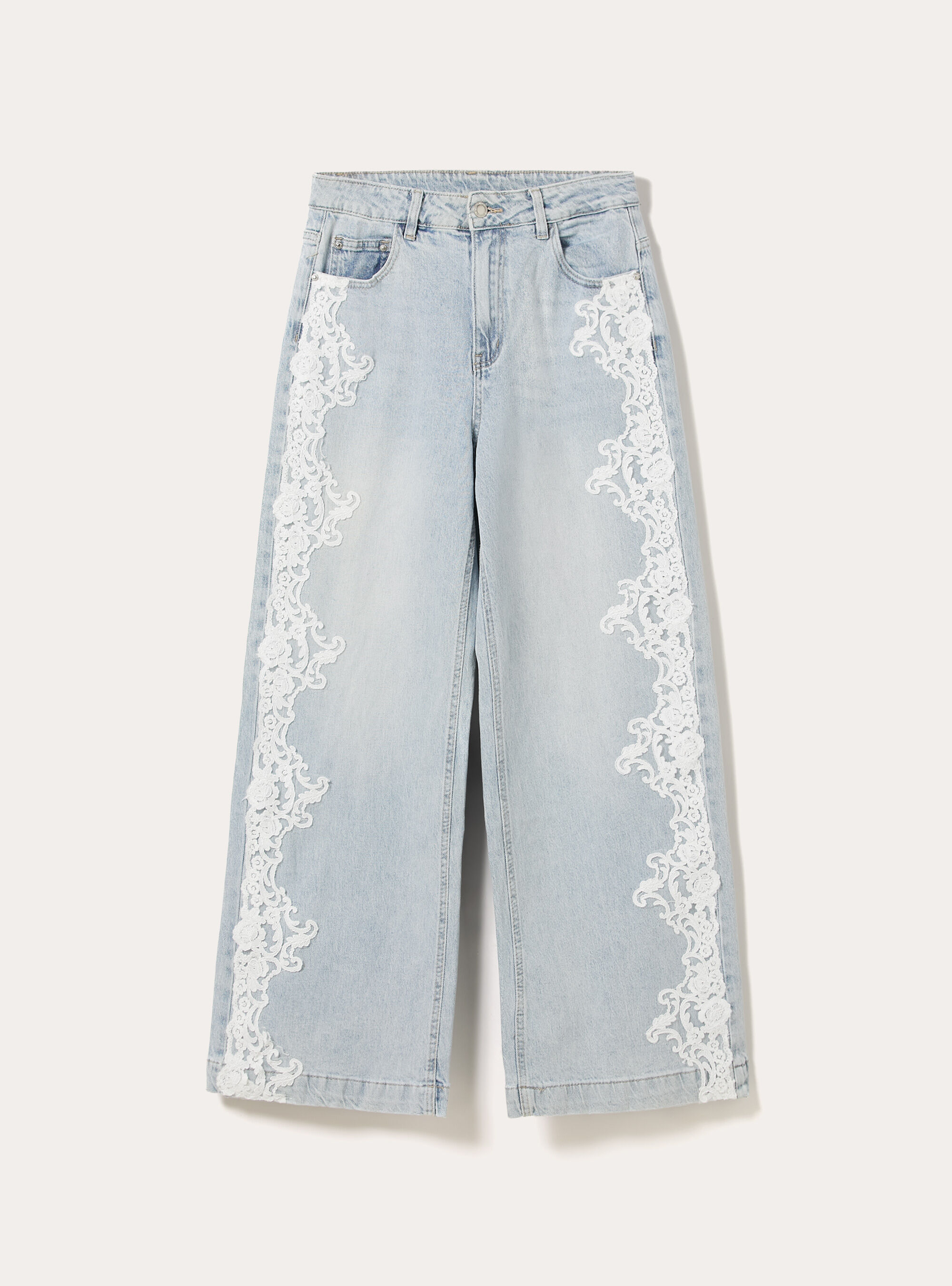 Wide-leg jeans with embroidery, D006 AZURE