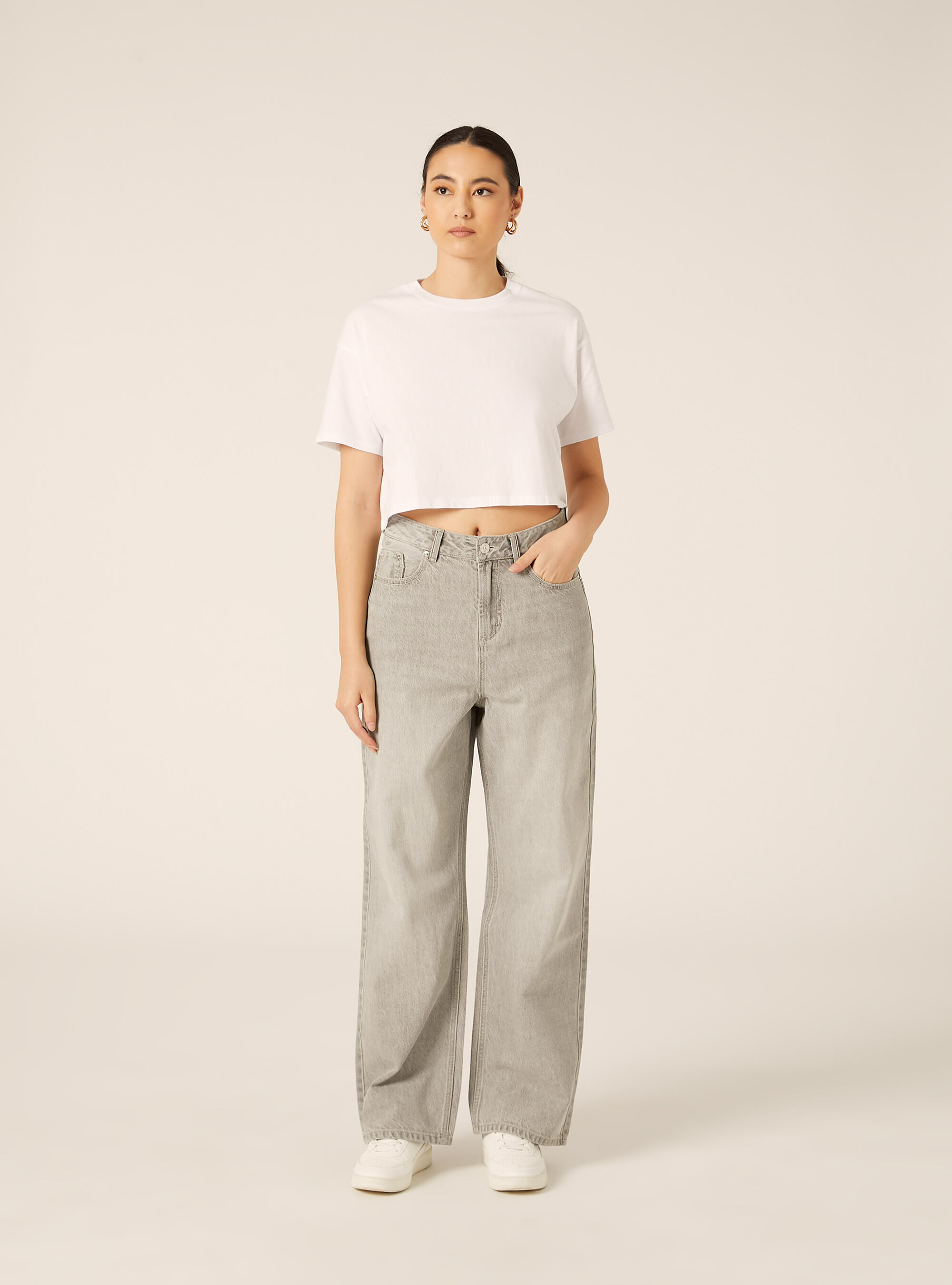 Jeans low wide, D00G GREY