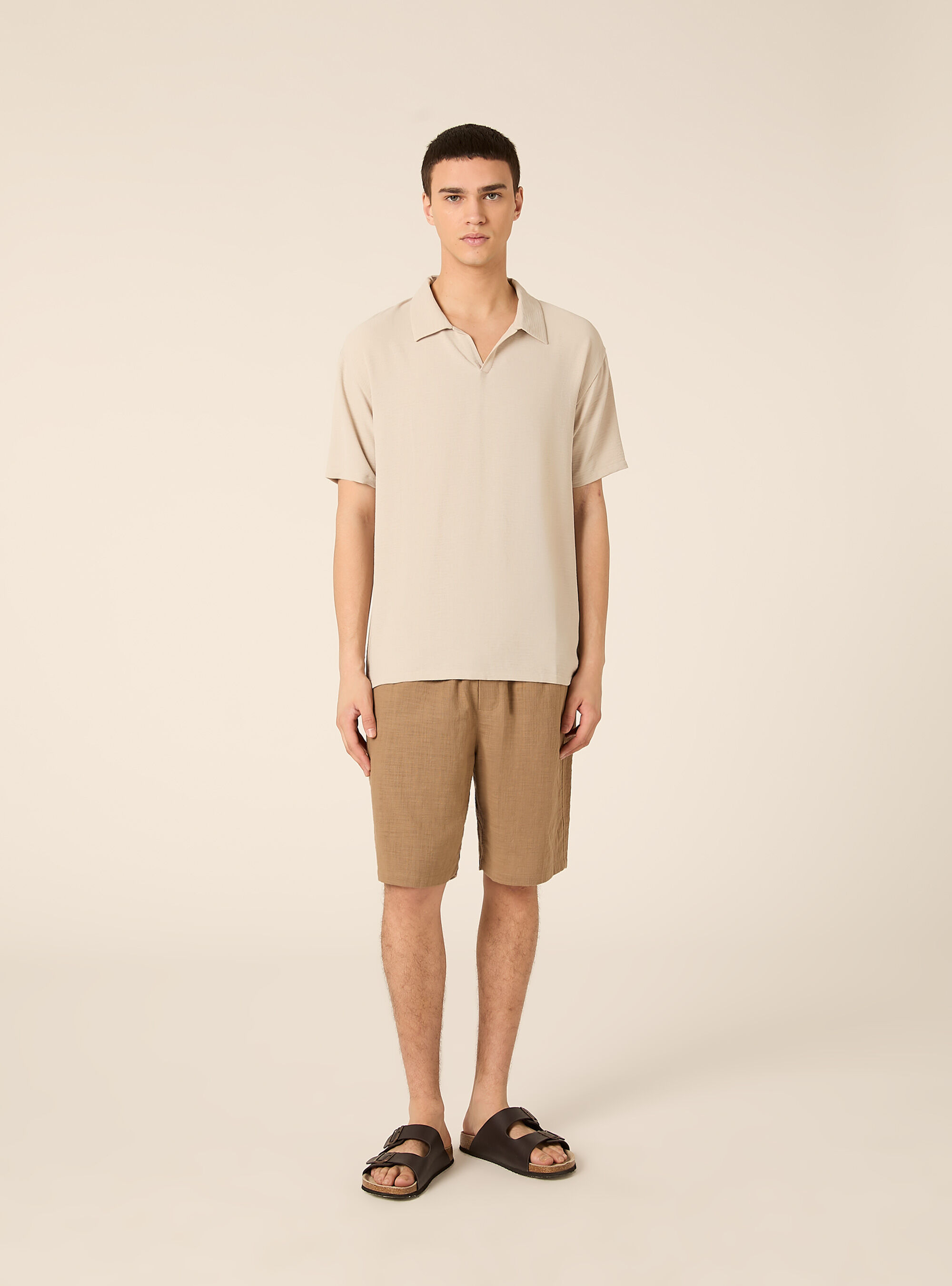 Polo basica in crepe, BG2 BEIGE MEDIUM