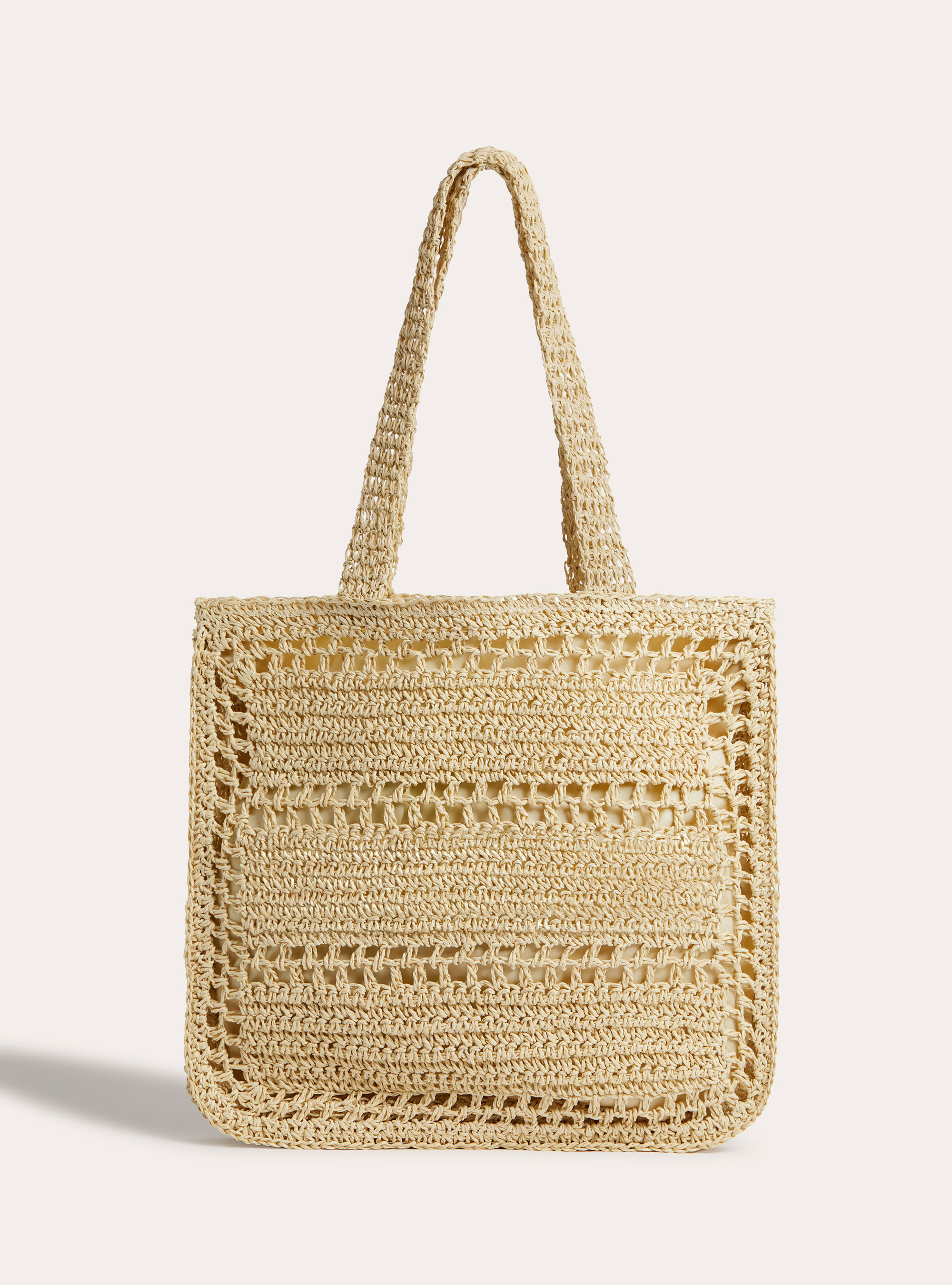 Borsa shopper in rafia con ricamo, BG2 BEIGE MEDIUM