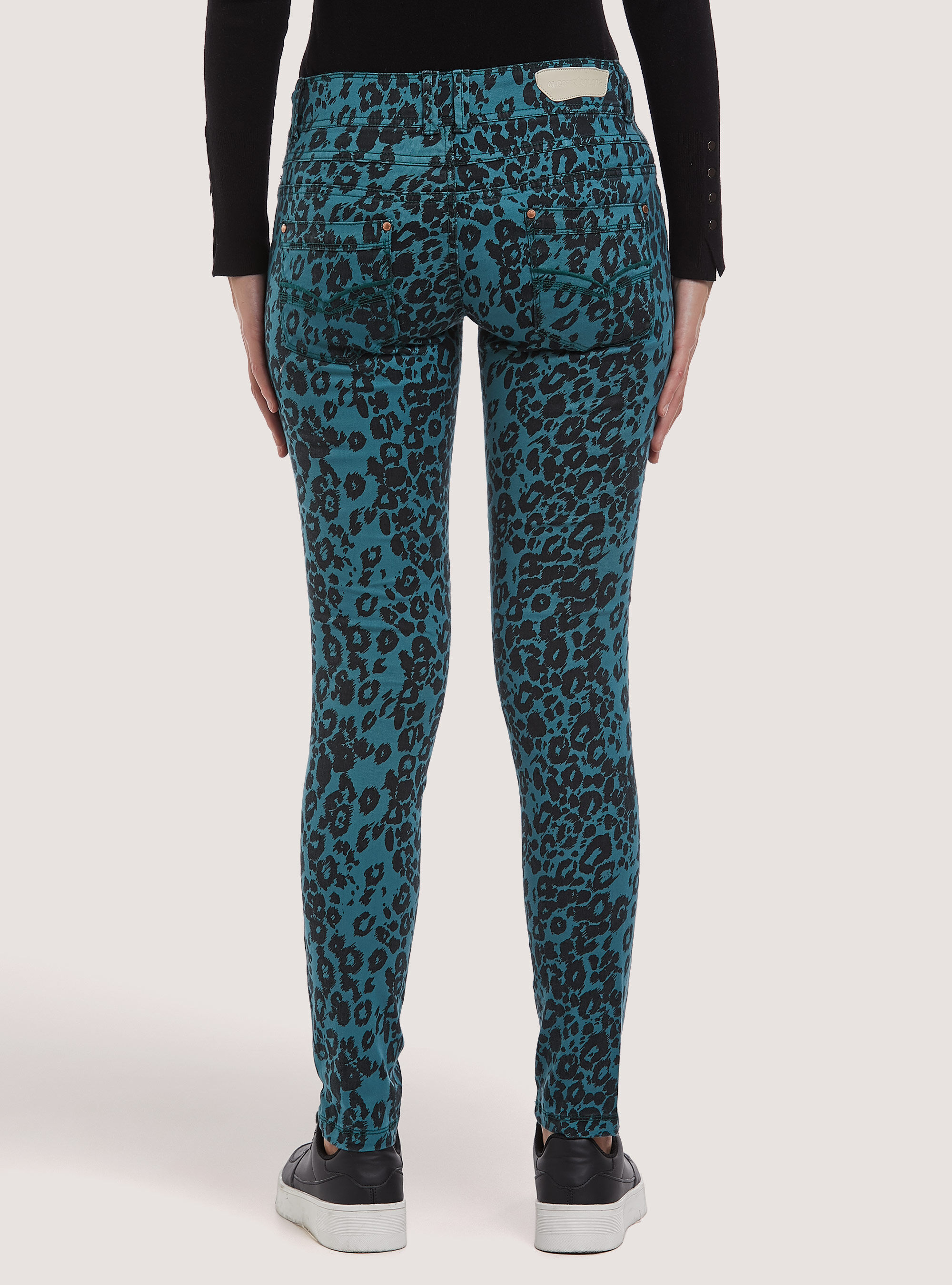 Pantaloni stampati effetto laminato, C641 GREEN